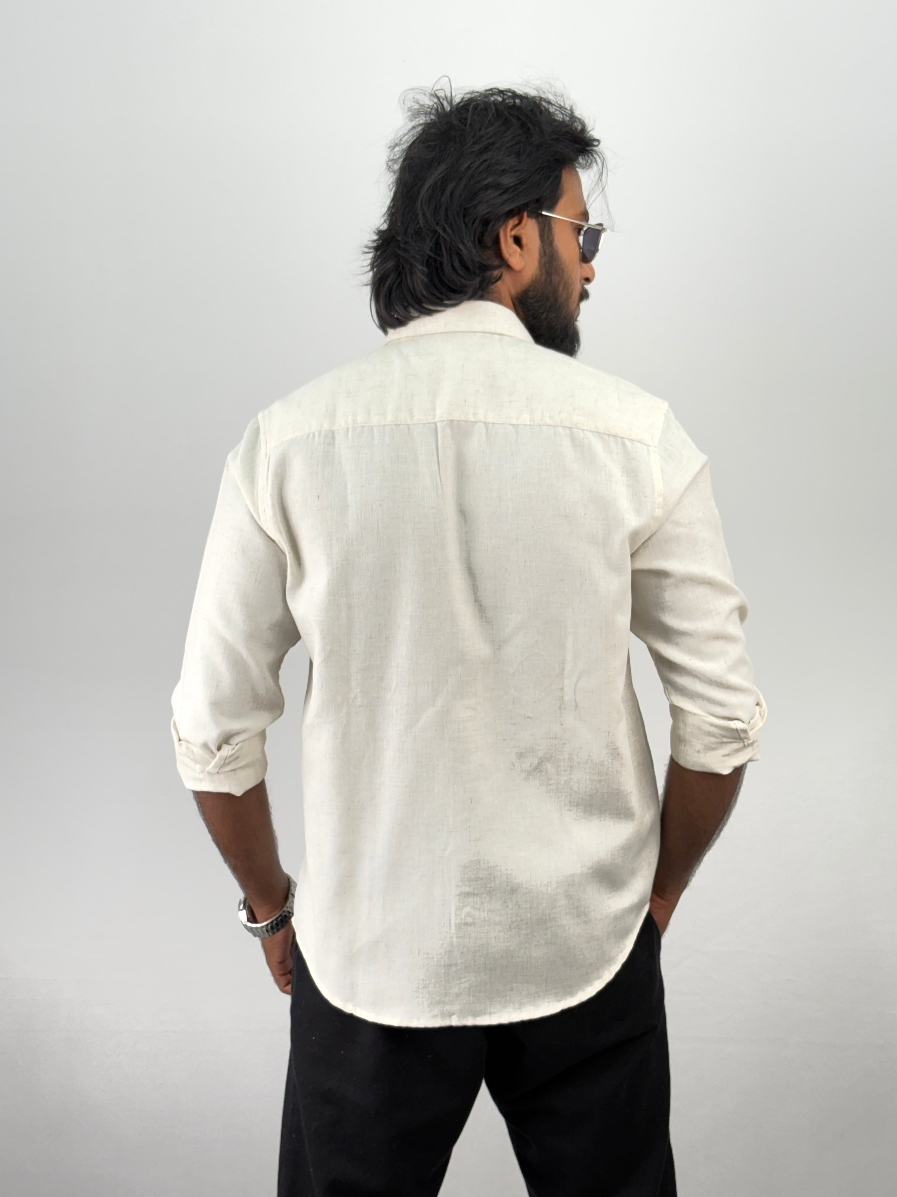 Beige Green Linen Embroidery Shirt 5
