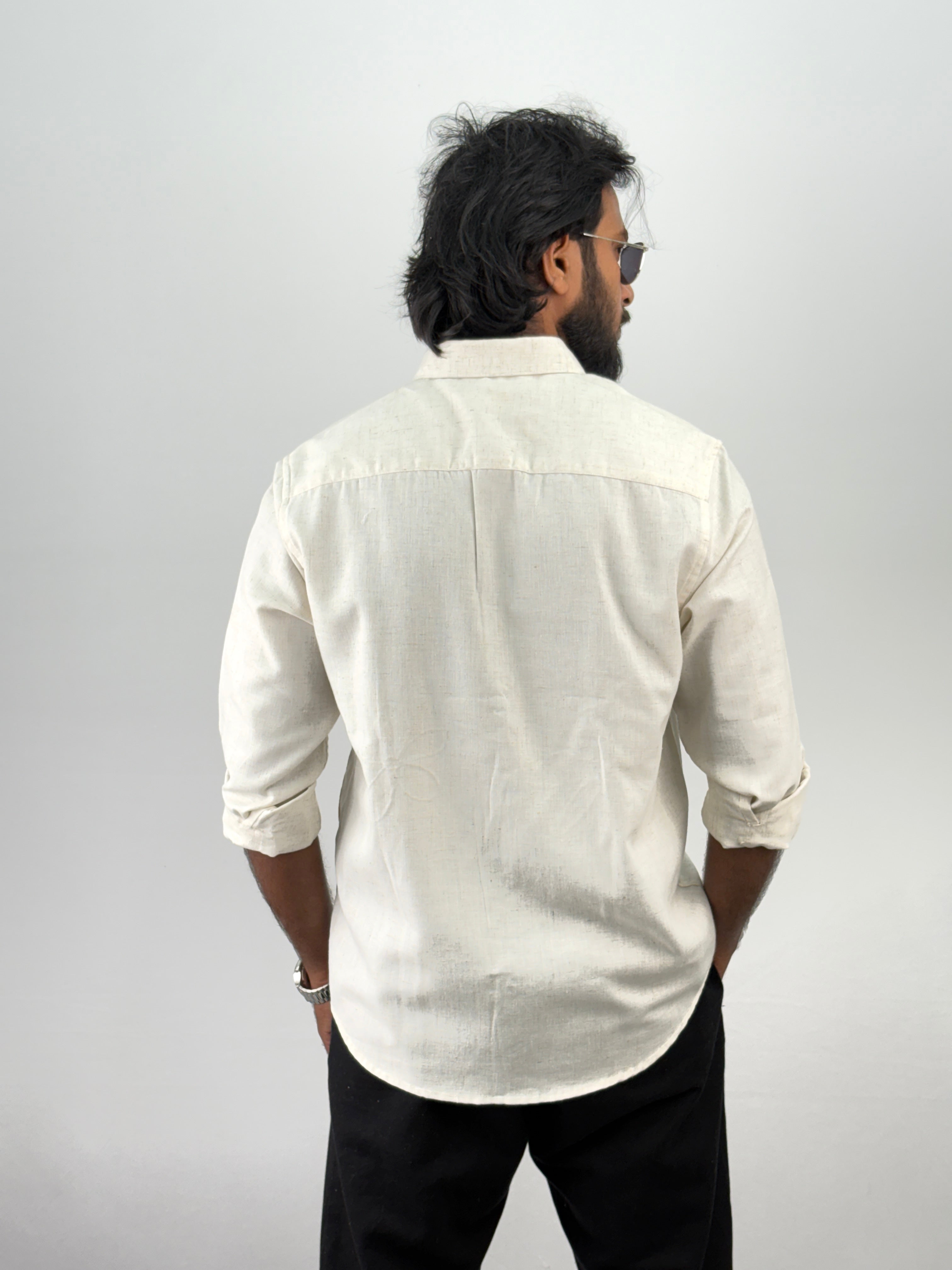 Beige Green Linen Embroidery Shirt 7
