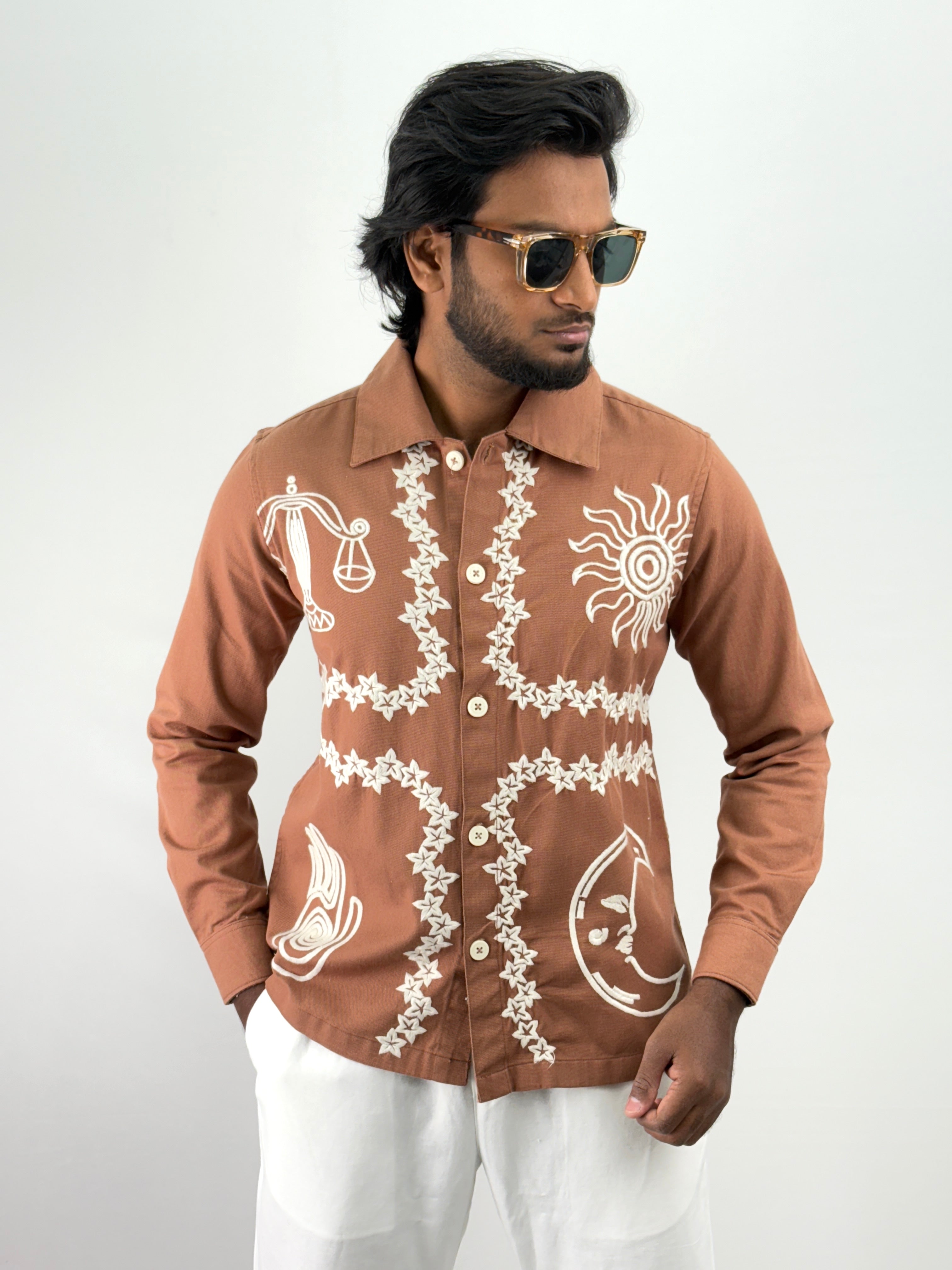 Rust Embroidery Shacket