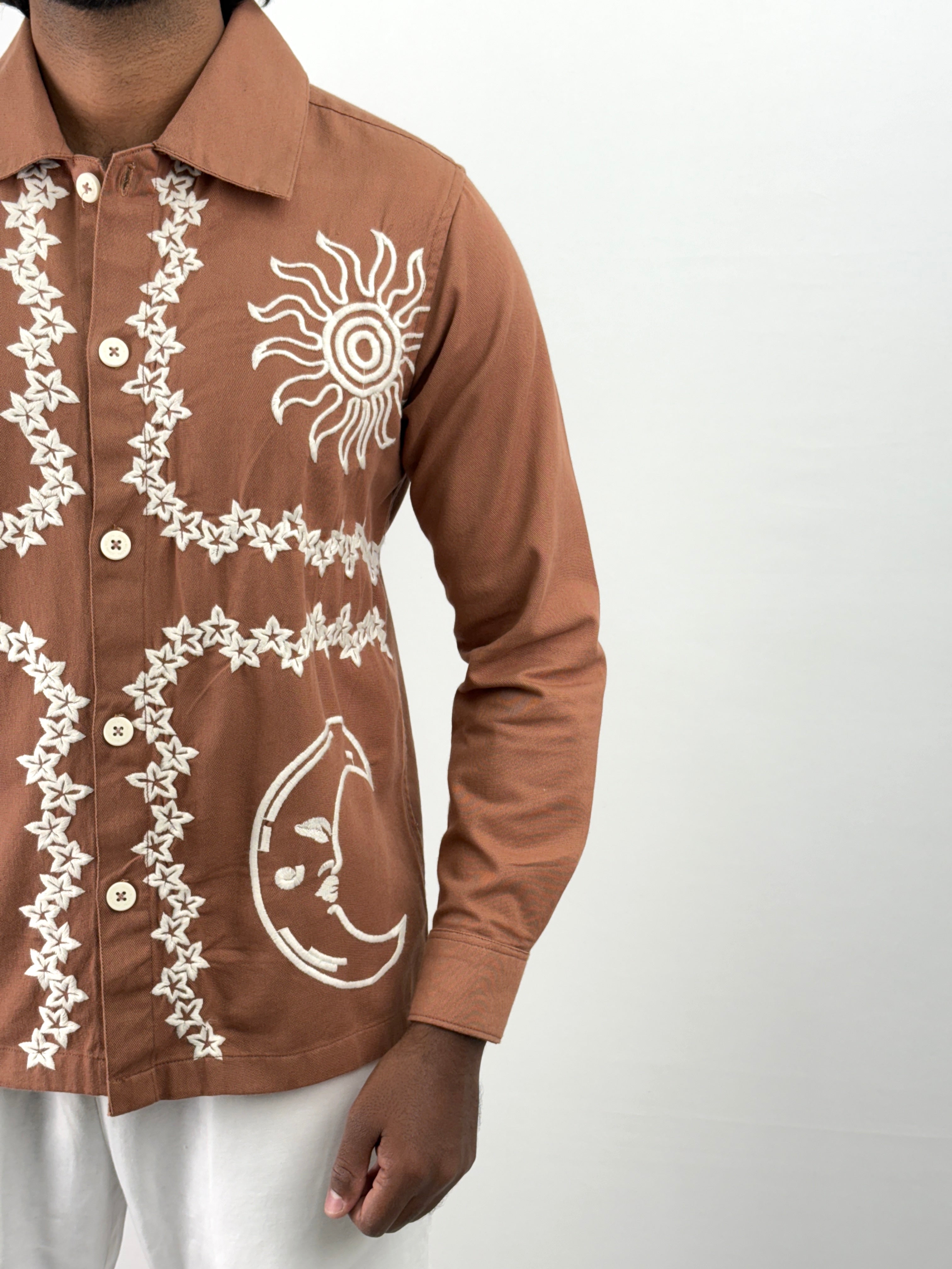 Rust Embroidery Shacket