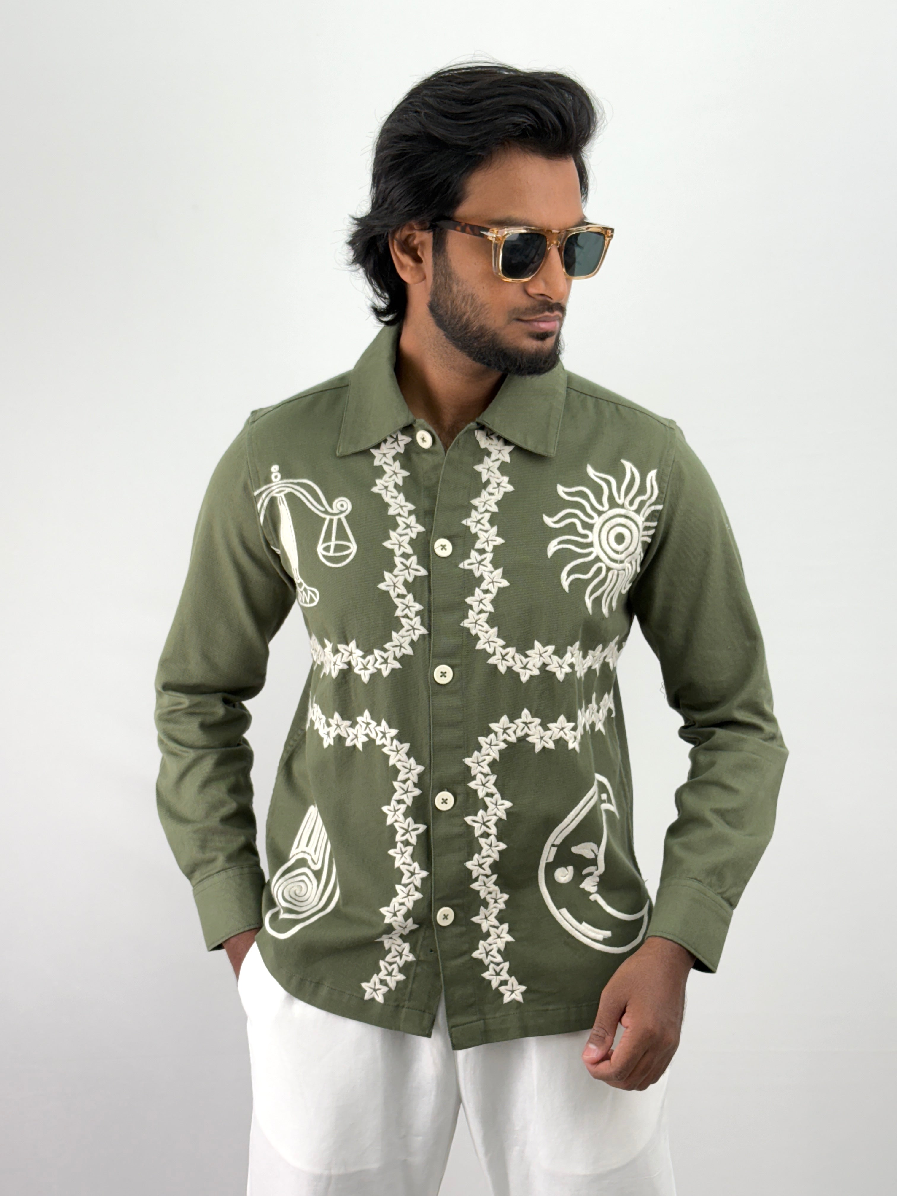 Olive Embroidery Shacket