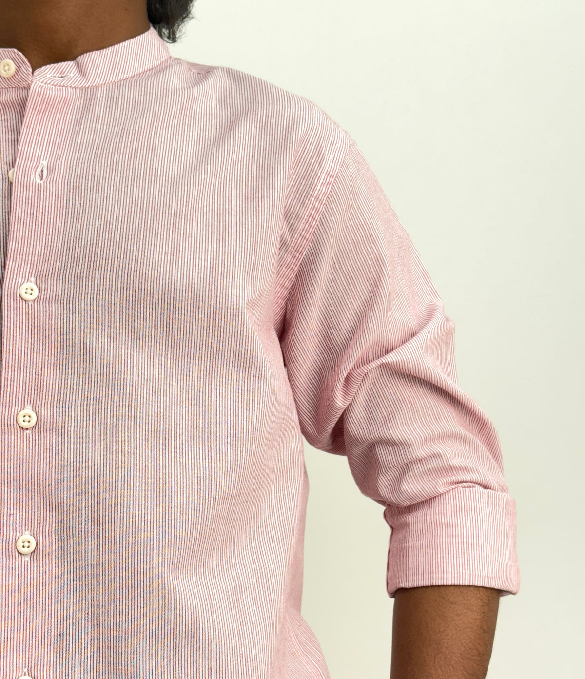 Pink Mandarin Collar Stripe Shirt