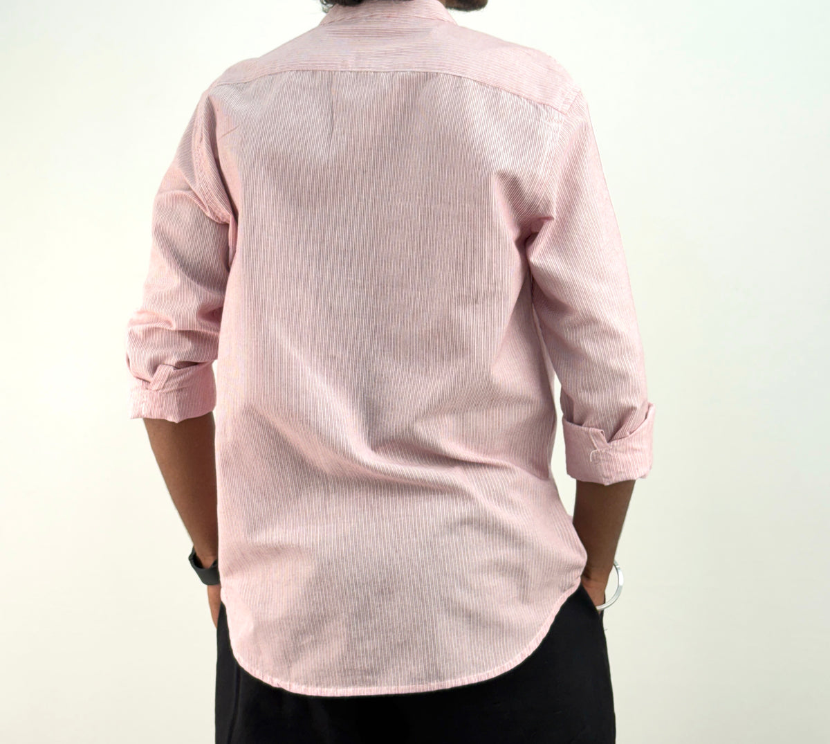 Pink Mandarin Collar Stripe Shirt