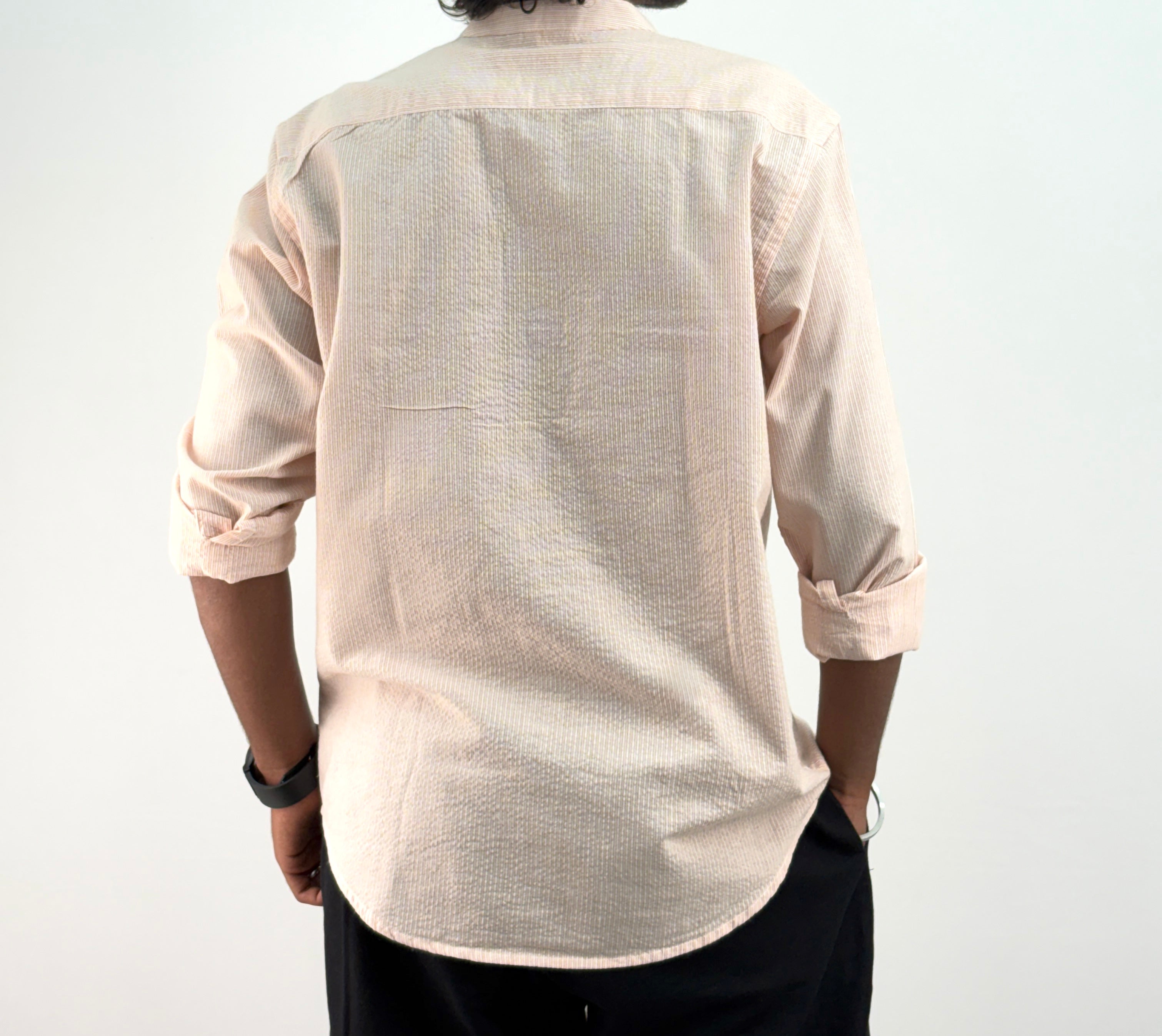 Peach Mandarin Collar Stripe Shirt