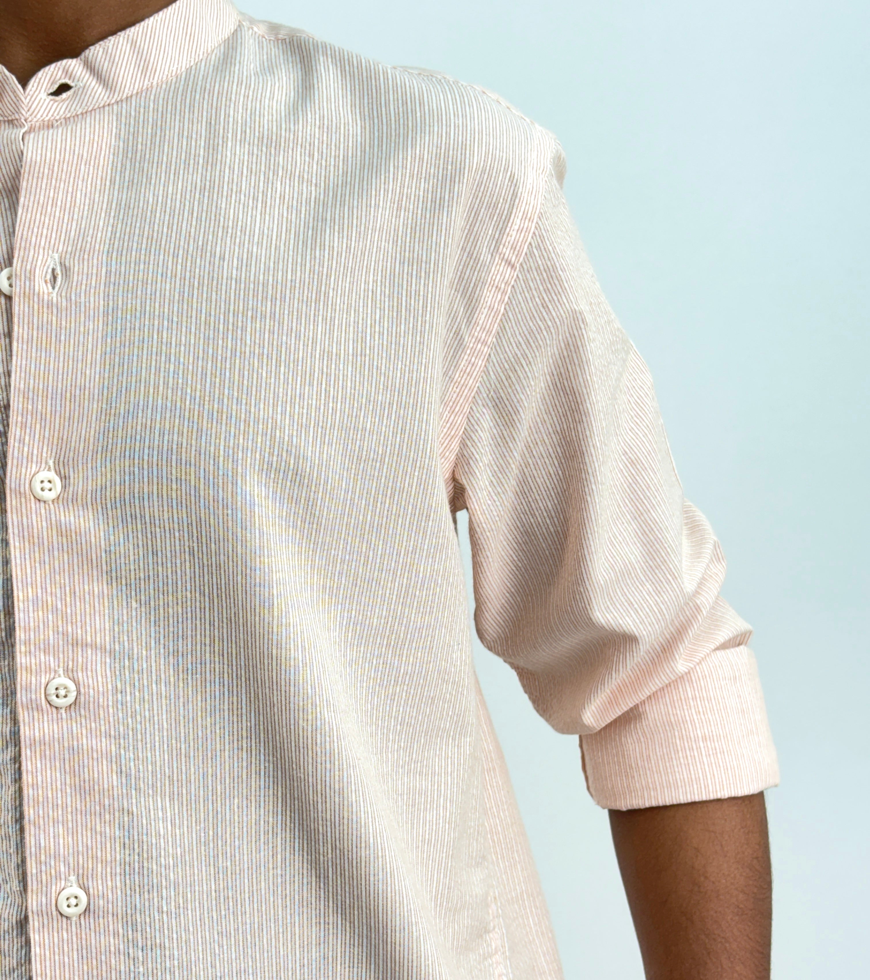 Peach Mandarin Collar Stripe Shirt