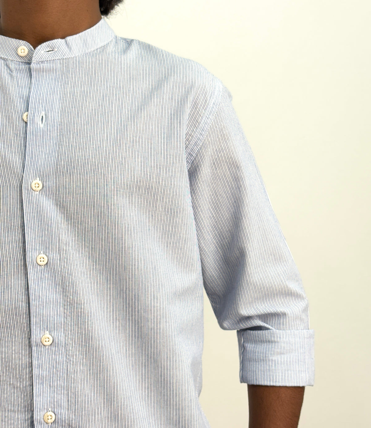 Blue Mandarin Collar Stripe Shirt