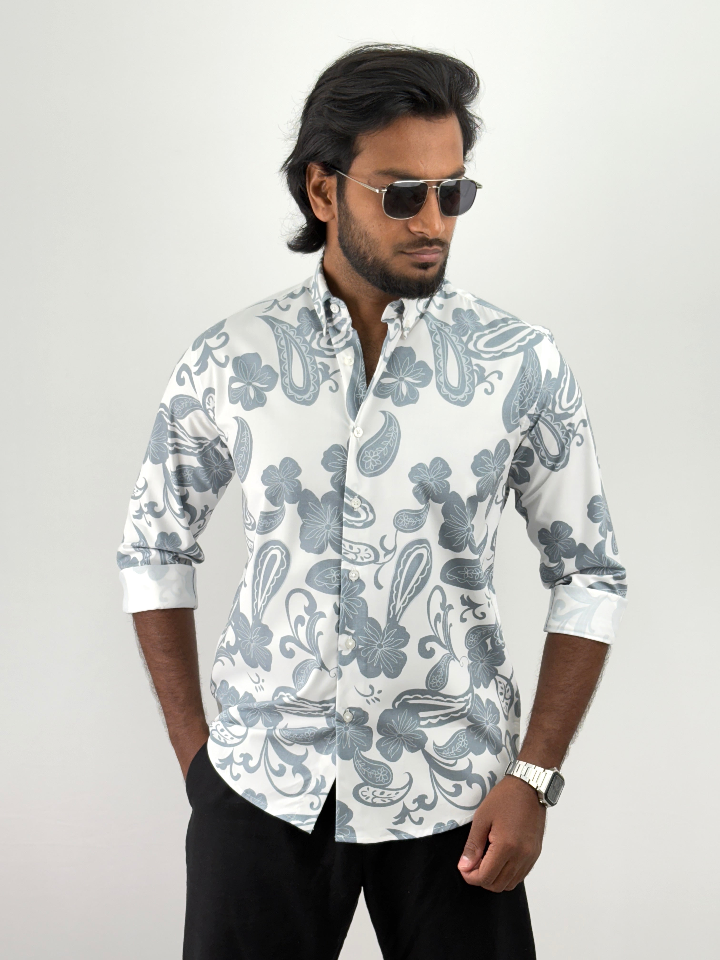 Aqua White Printed Shirts