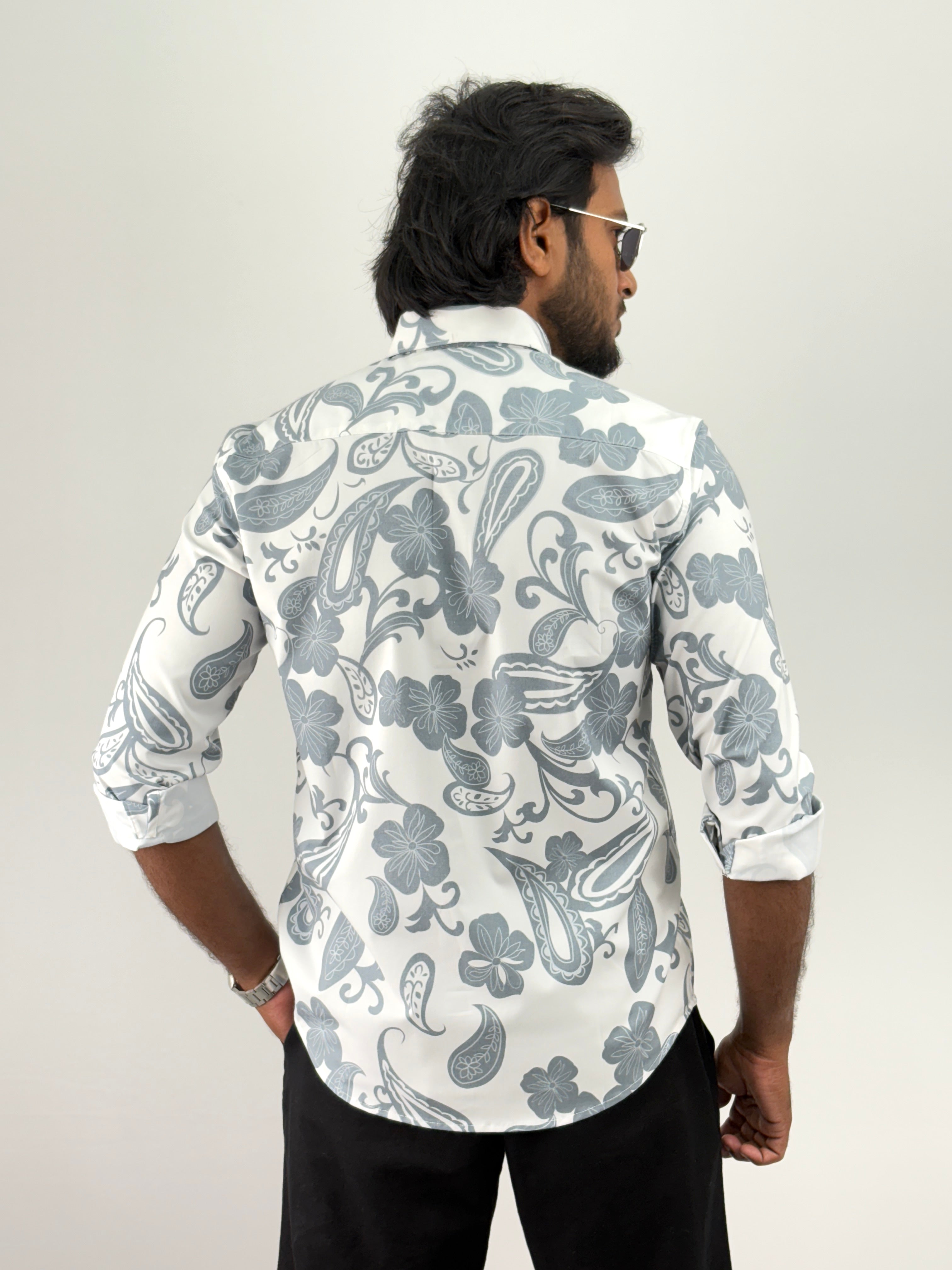 Aqua White Printed Shirts