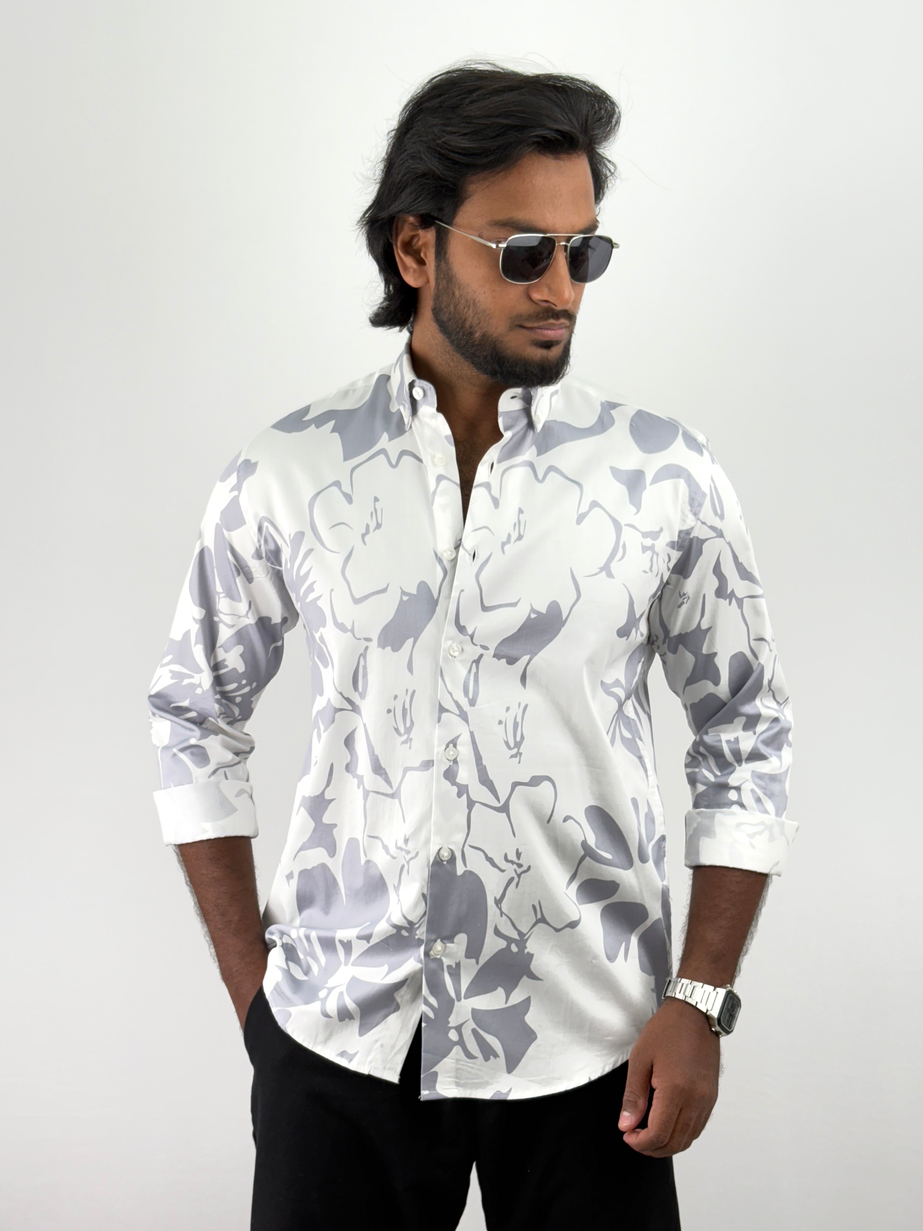 White Blue Printed Shirts