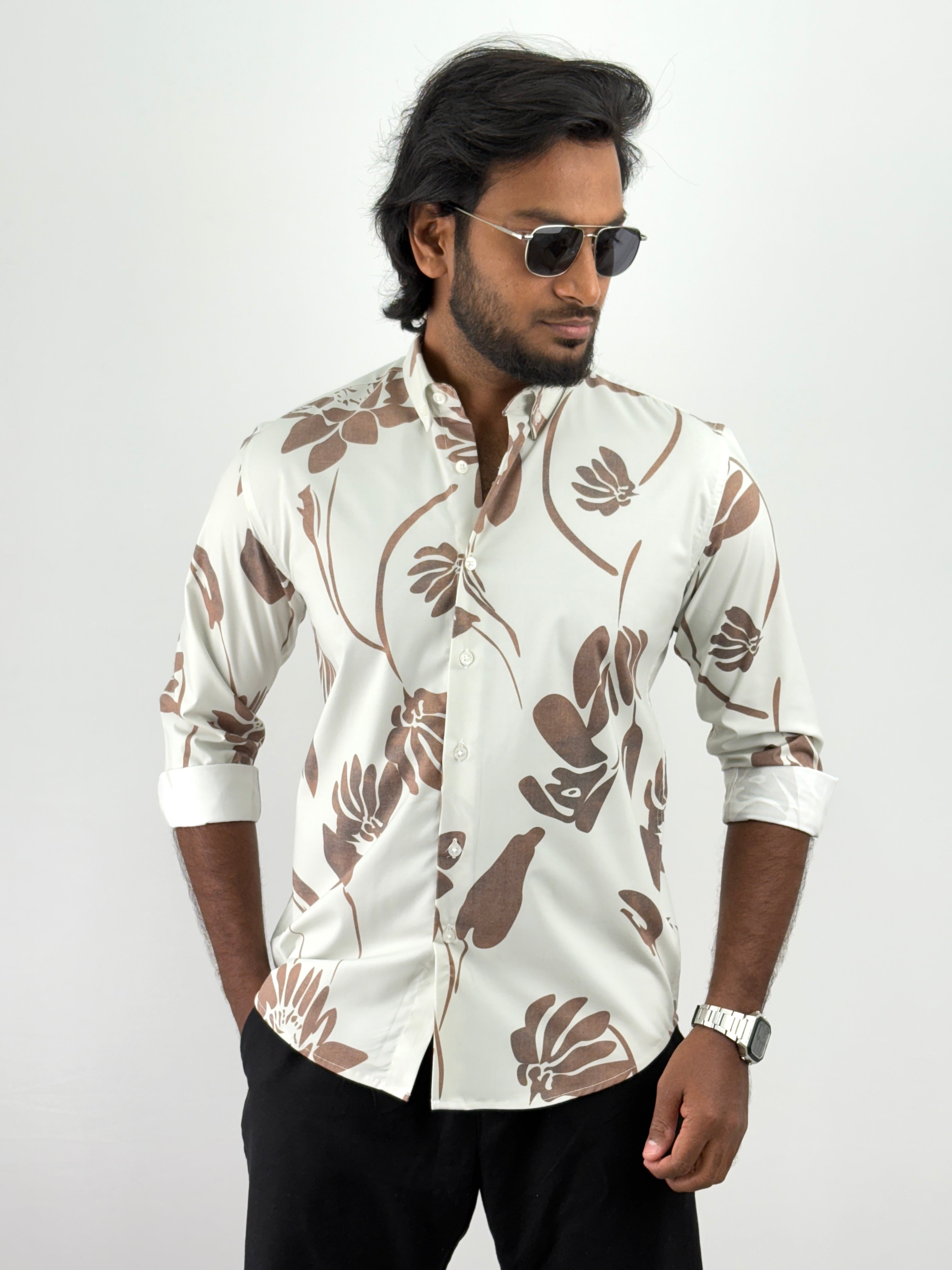 Beige Brown Printed Shirts