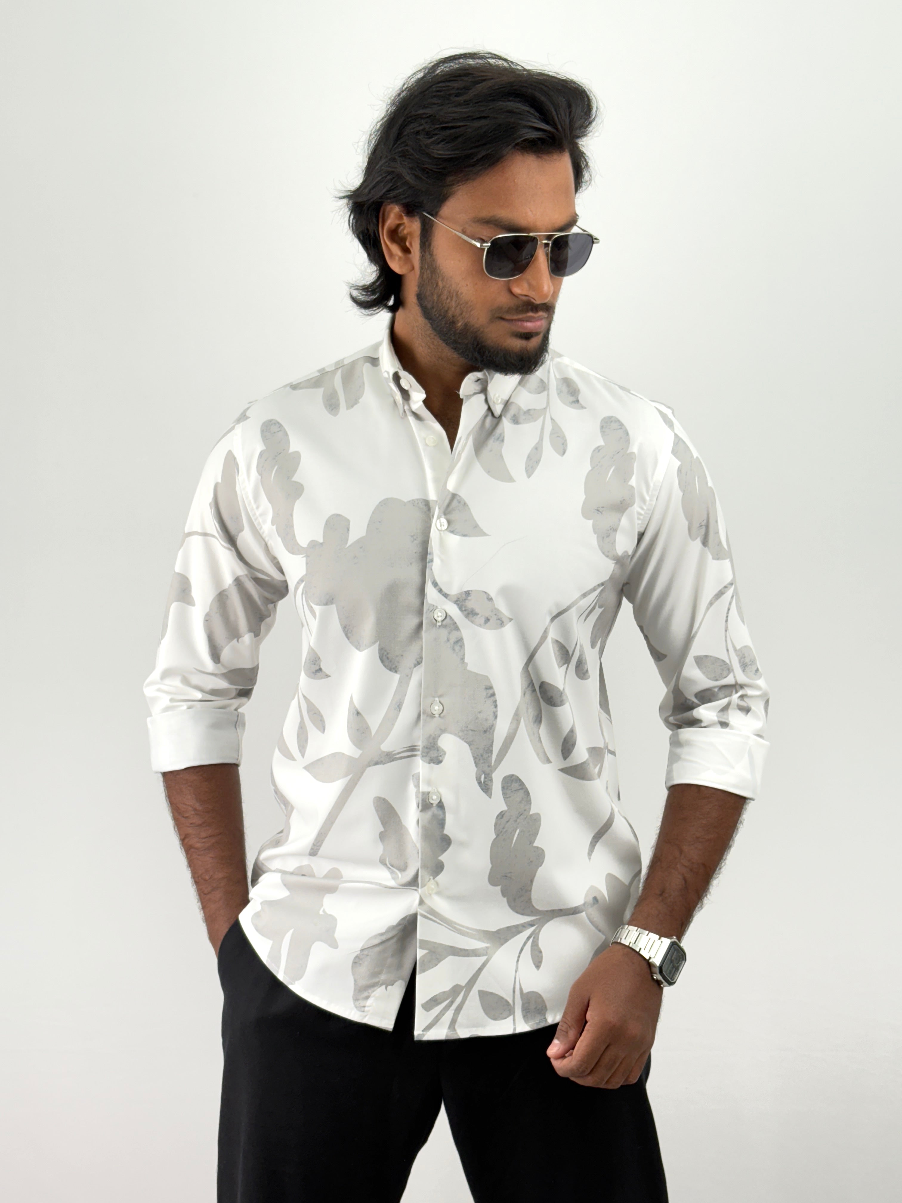 White Grey Printed Shirts
