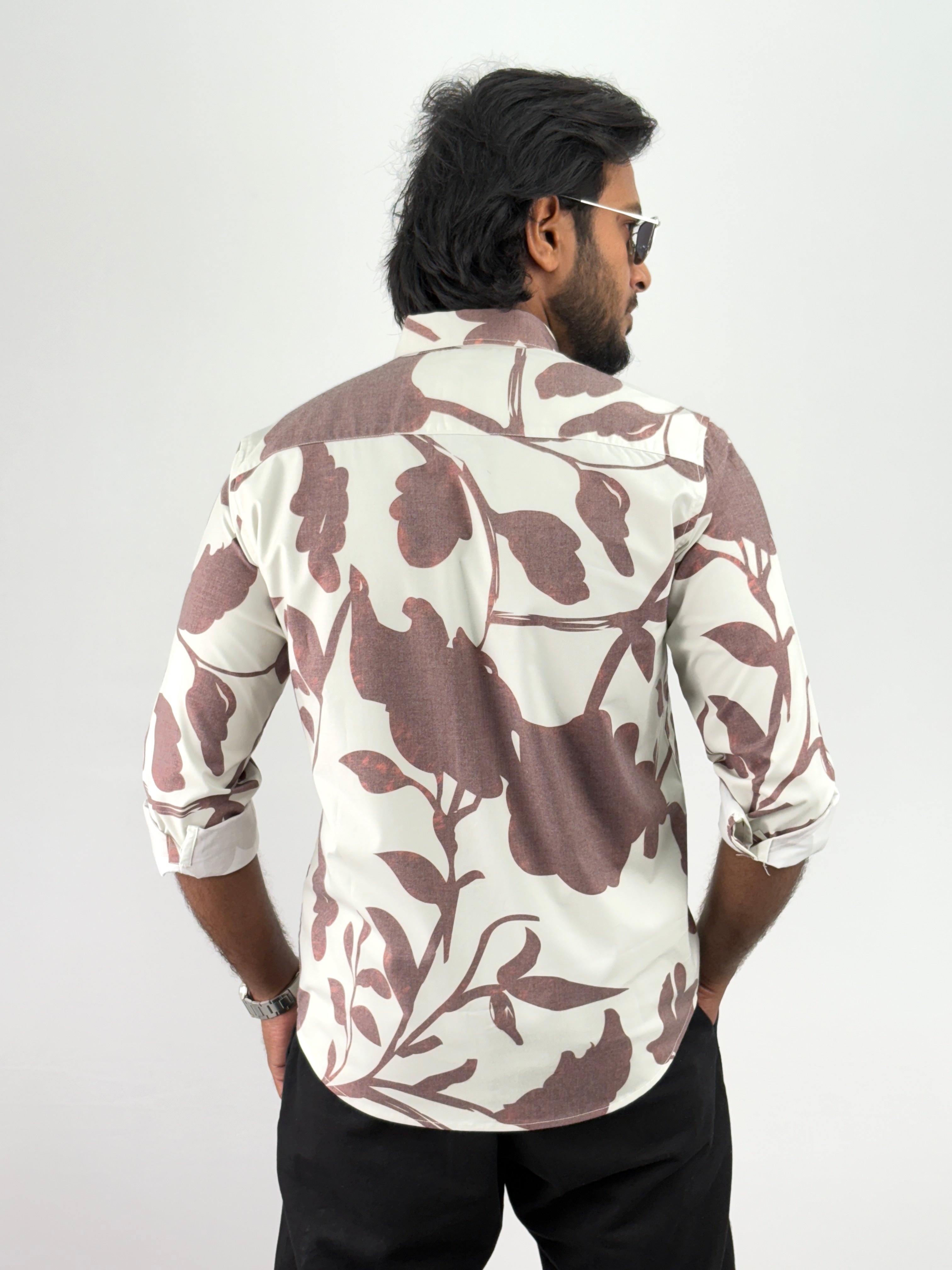 Beige Maroon Printed Shirts