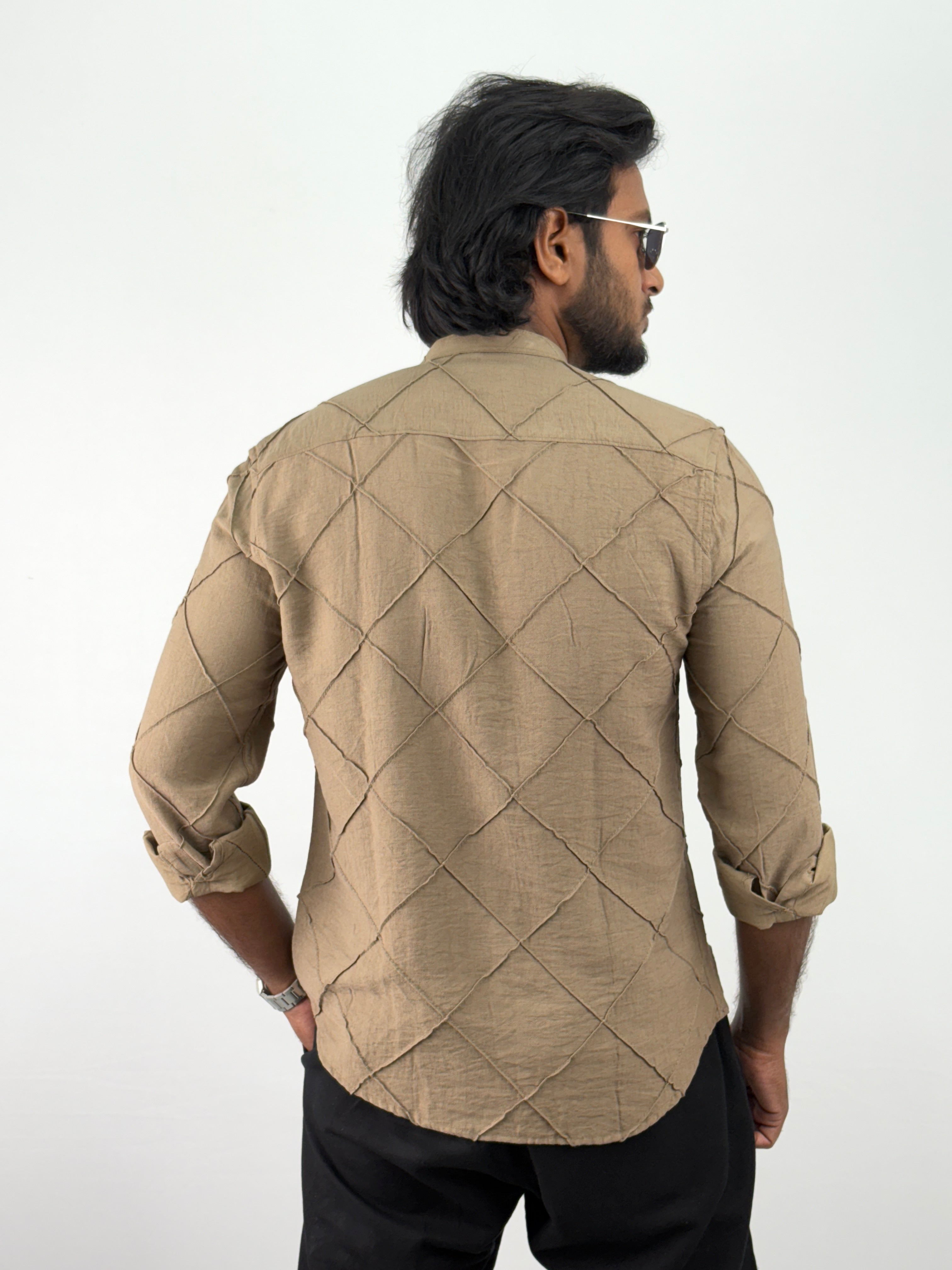 Brown Mandarin Collar Textured Shirts