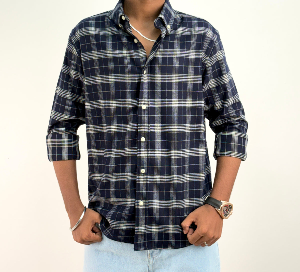 White Navy IMP Flannel Shirt 3