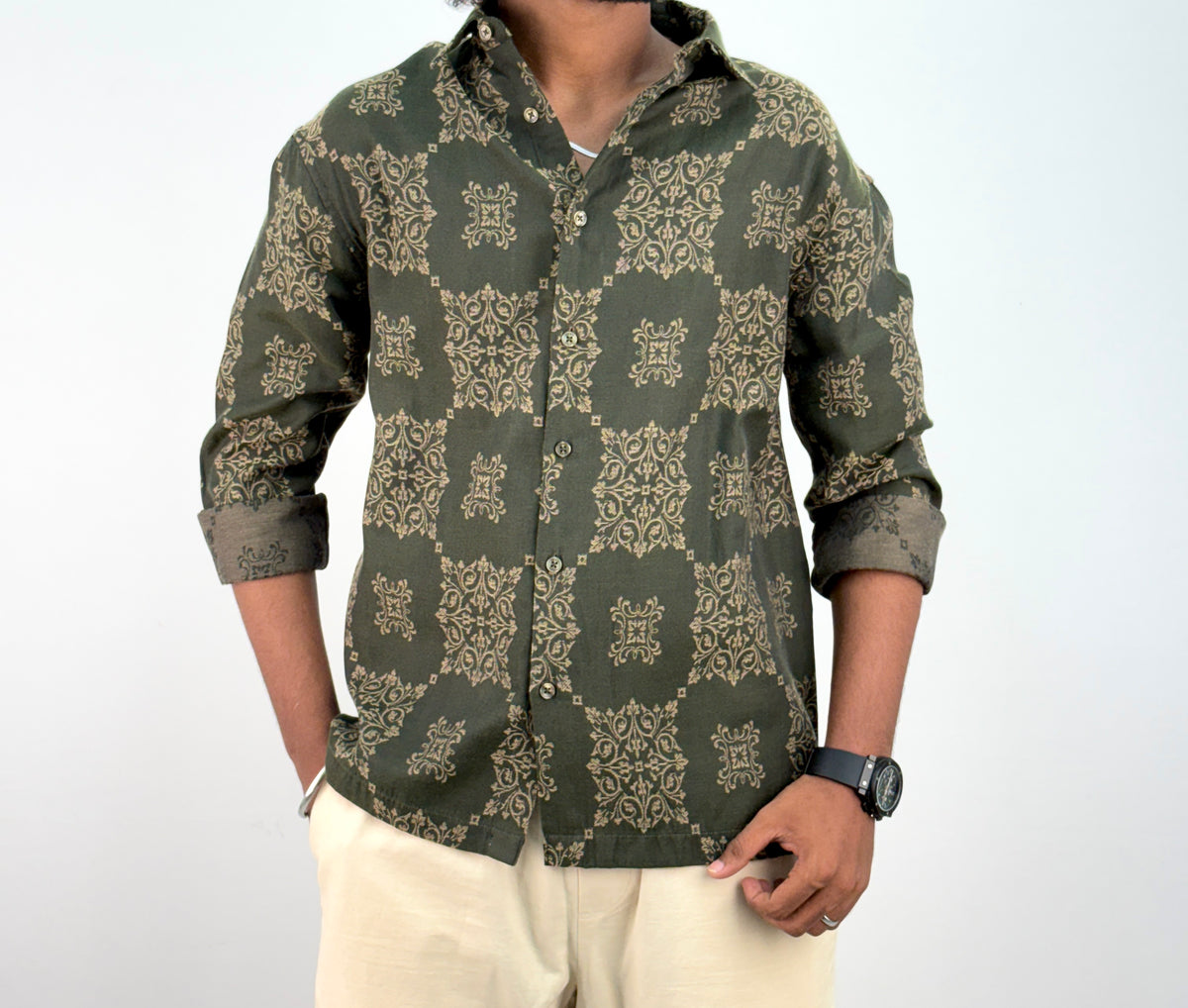 Green Printed Jacquard Shirt