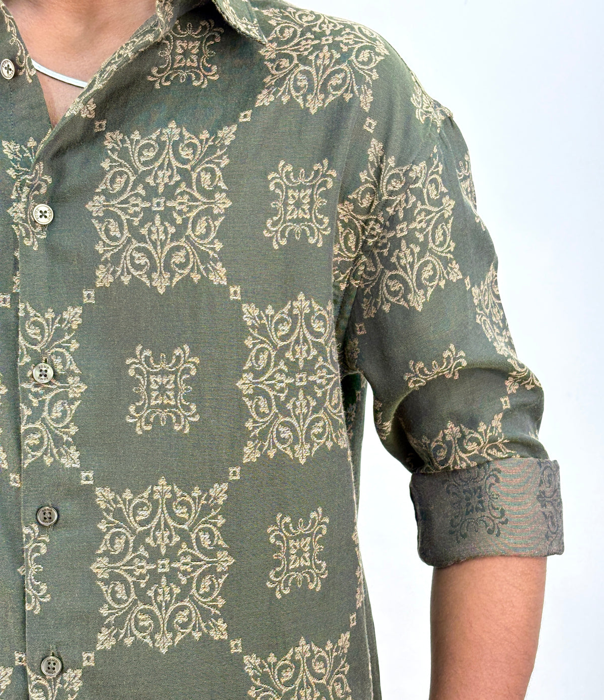 Green Printed Jacquard Shirt