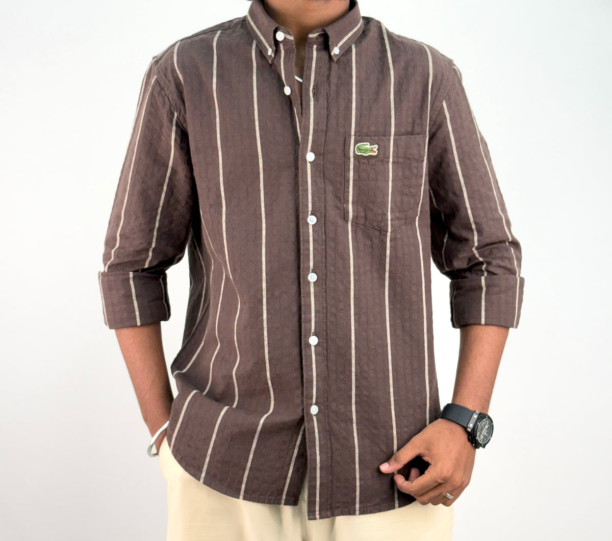 Brown Textured Stripe Shirt *