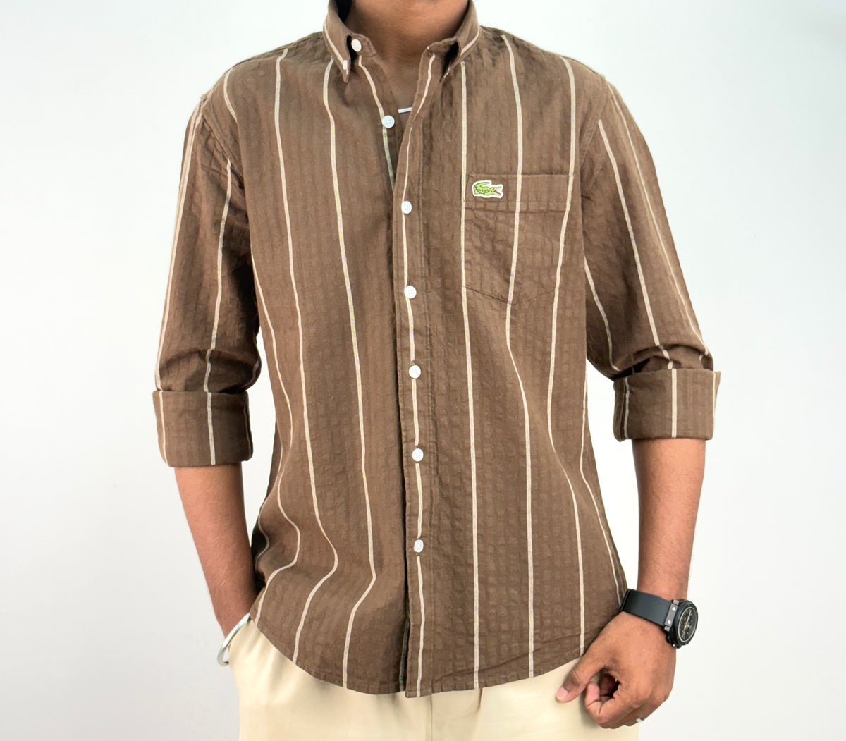 Light Brown Textured Stripe Shirt *