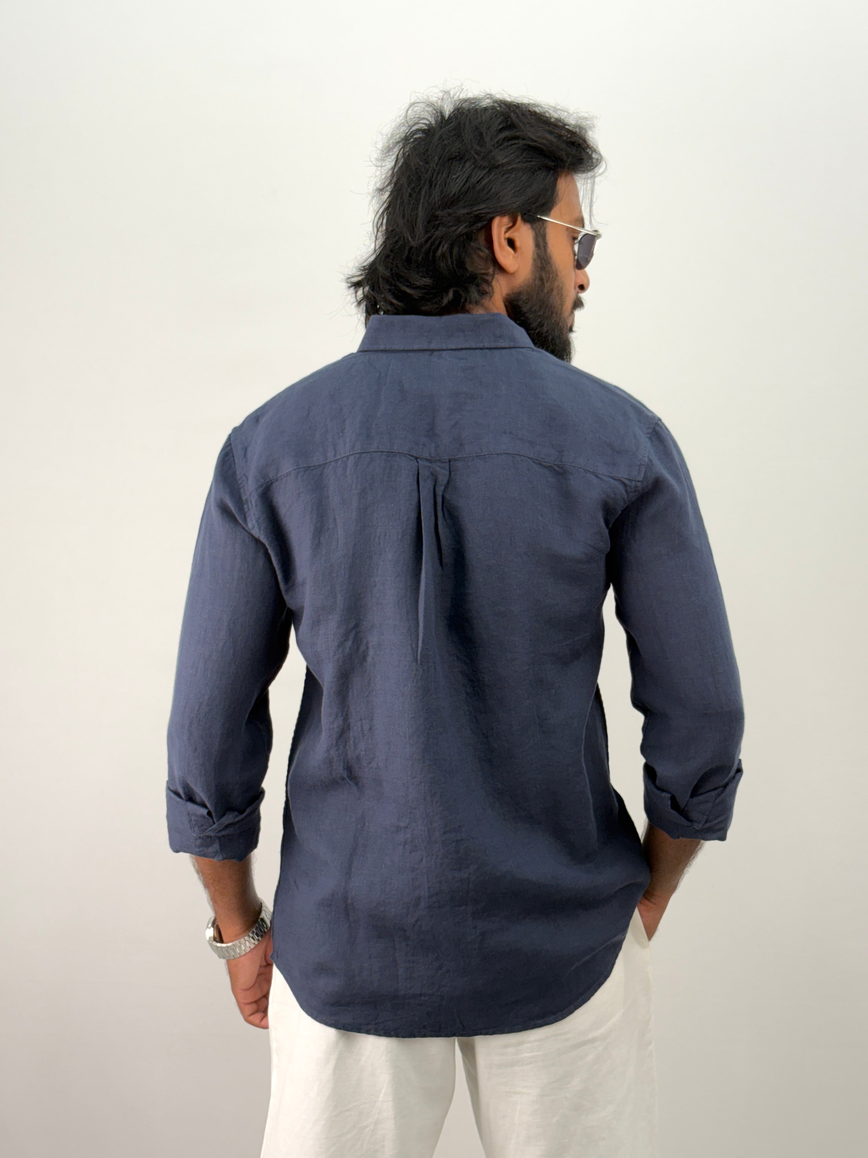 Navy Pure Linen Shirt 2
