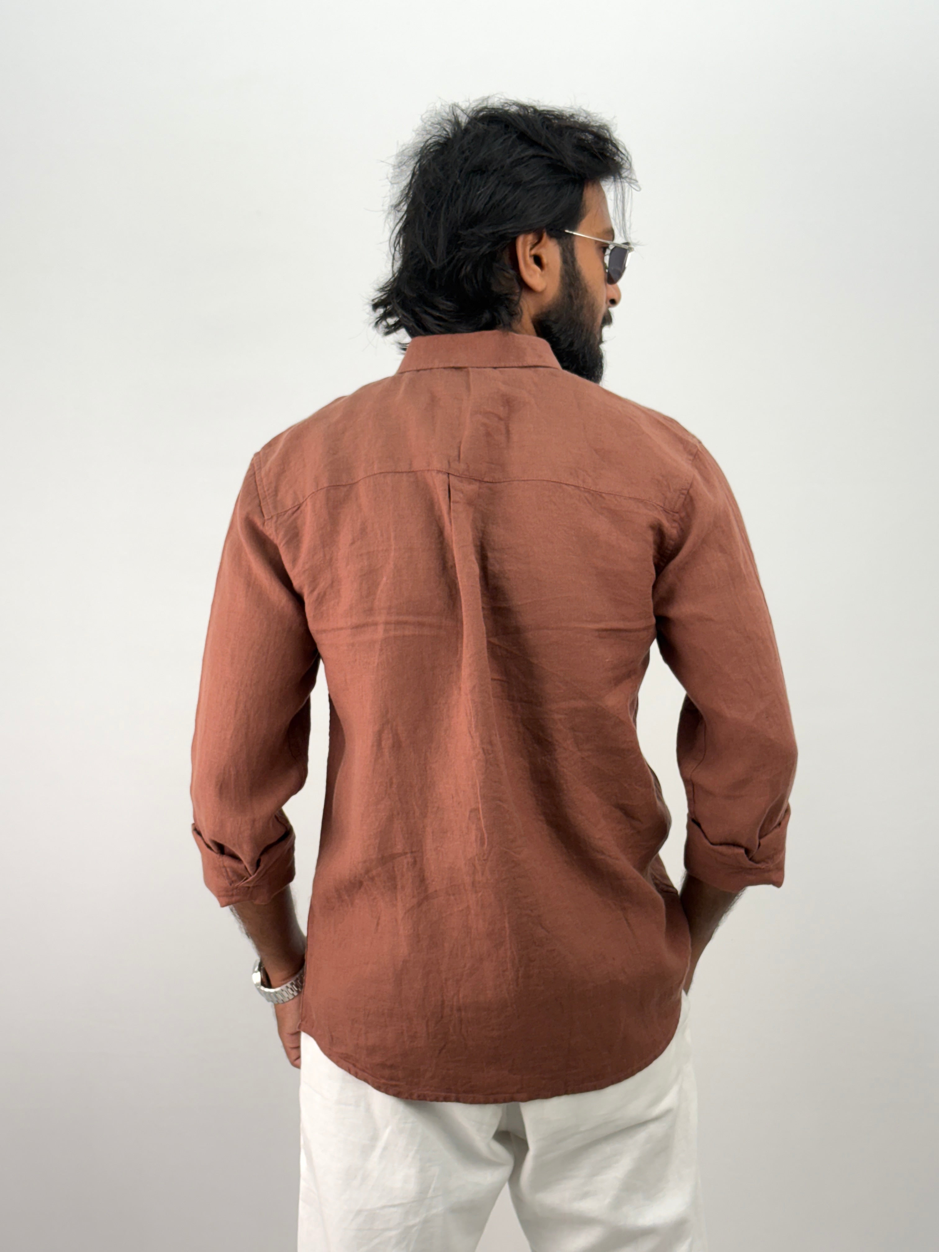 Brown pure Linen Shirt 2