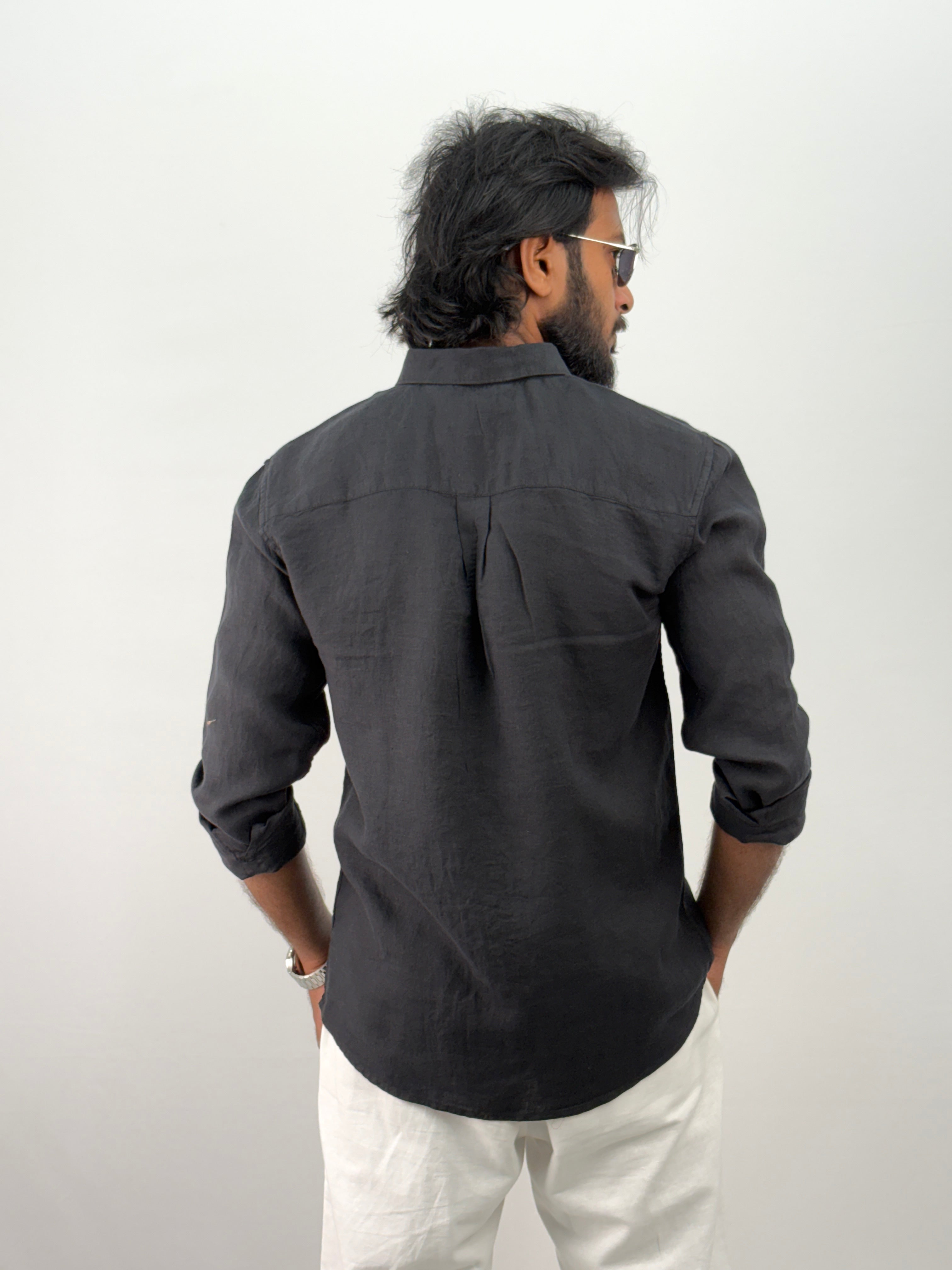 Black pure Linen Shirt 2