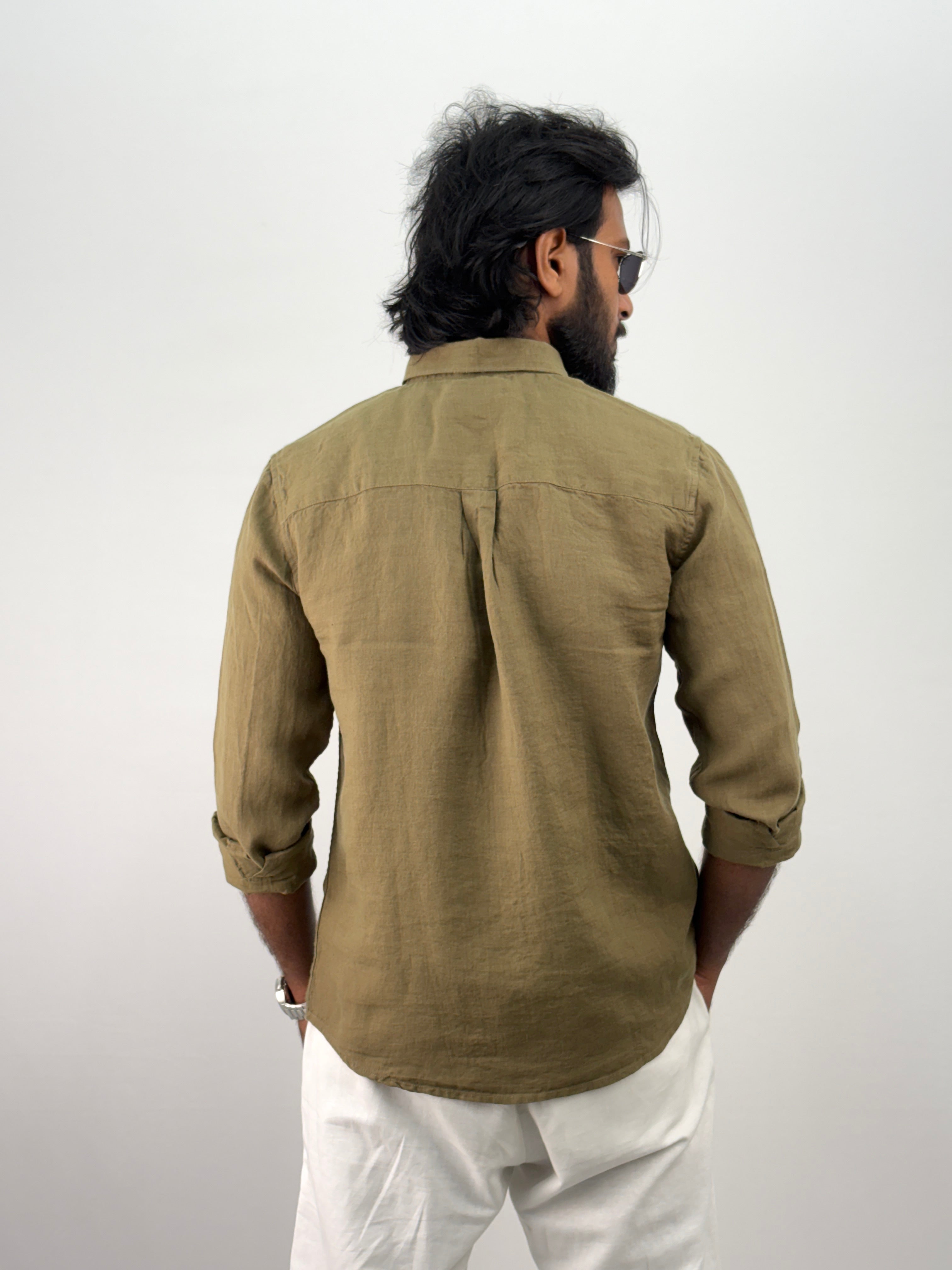 Olive pure Linen Shirt 2