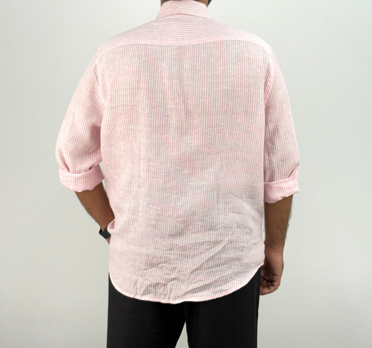 Pink Pure Linen Stripe Shirt