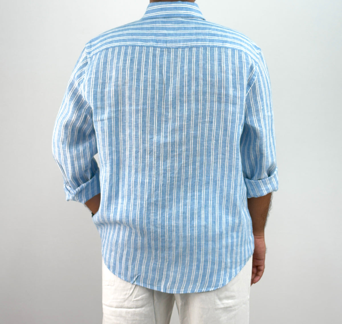 Light Blue Pure Linen Stripe Shirt