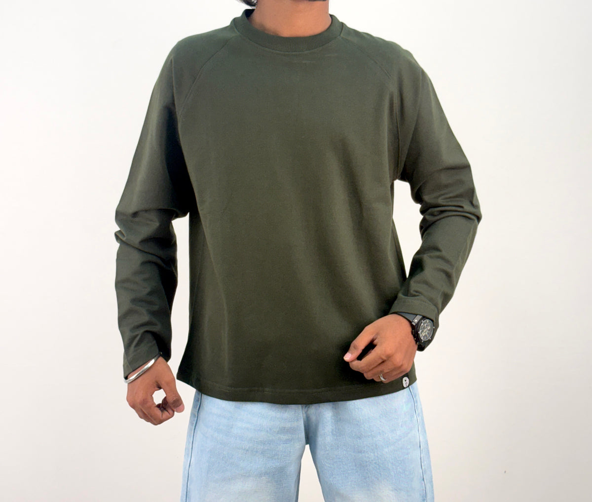 Dark Green Cropped Raglan Tee