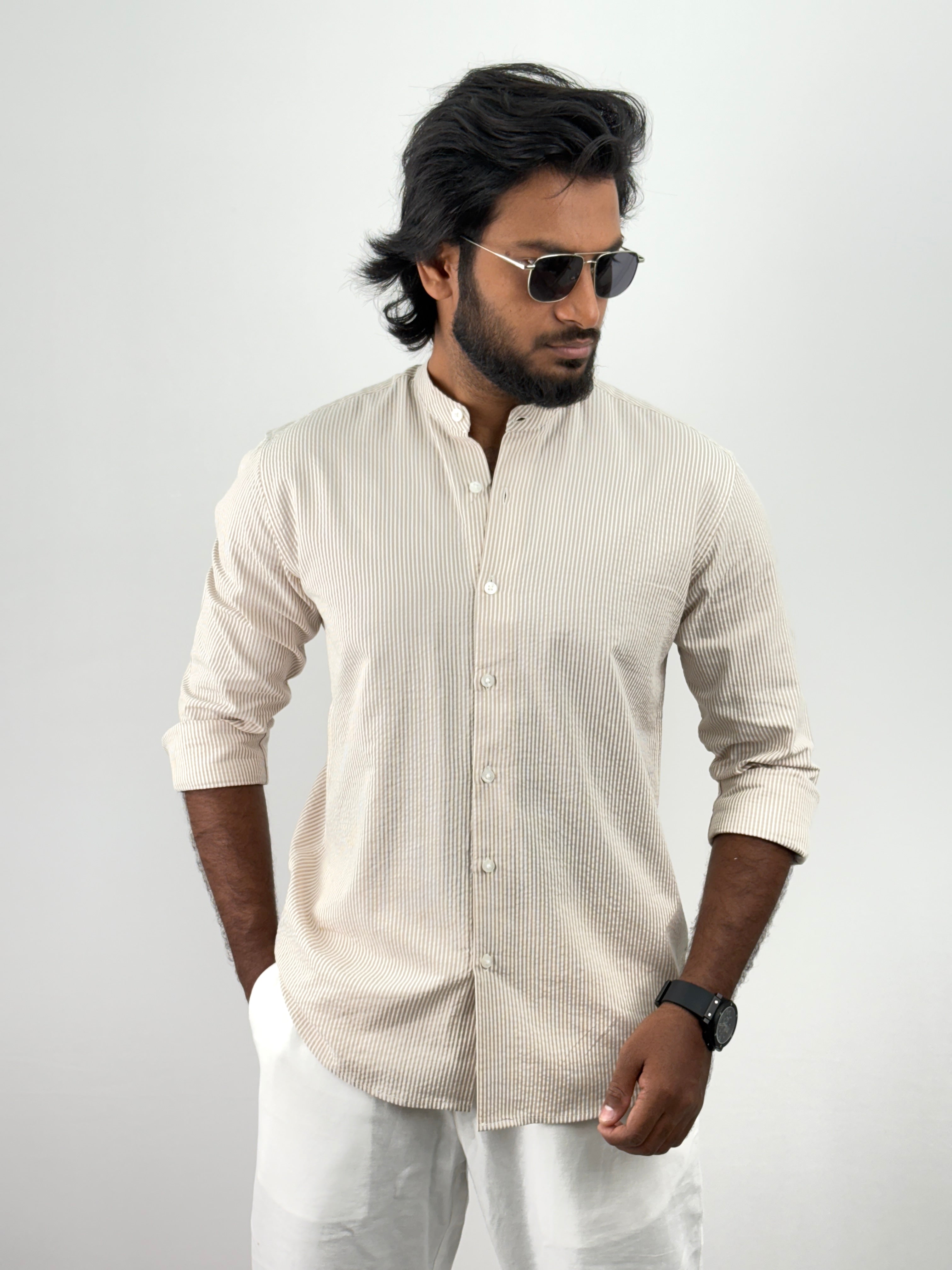 Light Brown Mandarin Collar Shirts