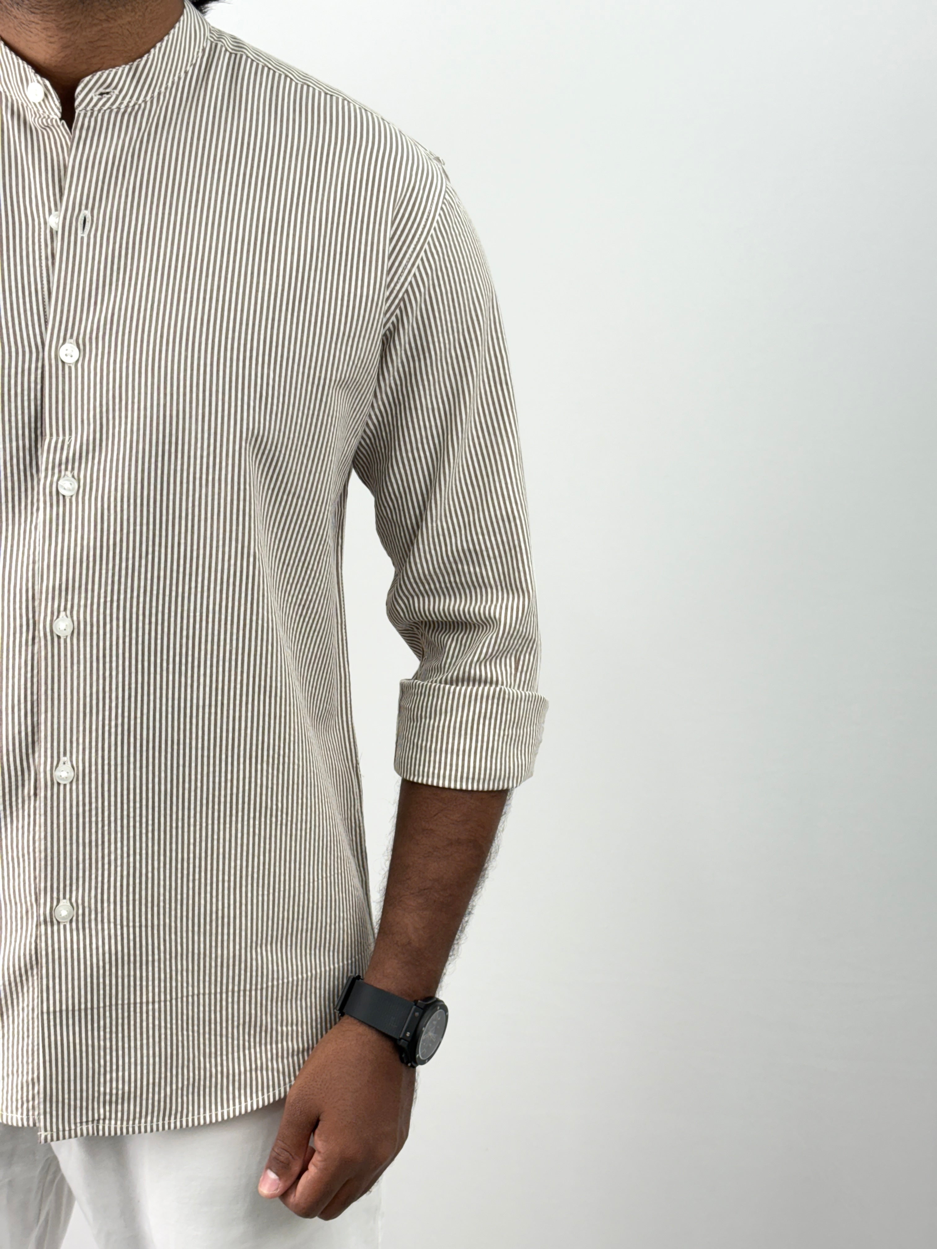 Brown Mandarin Collar Shirts