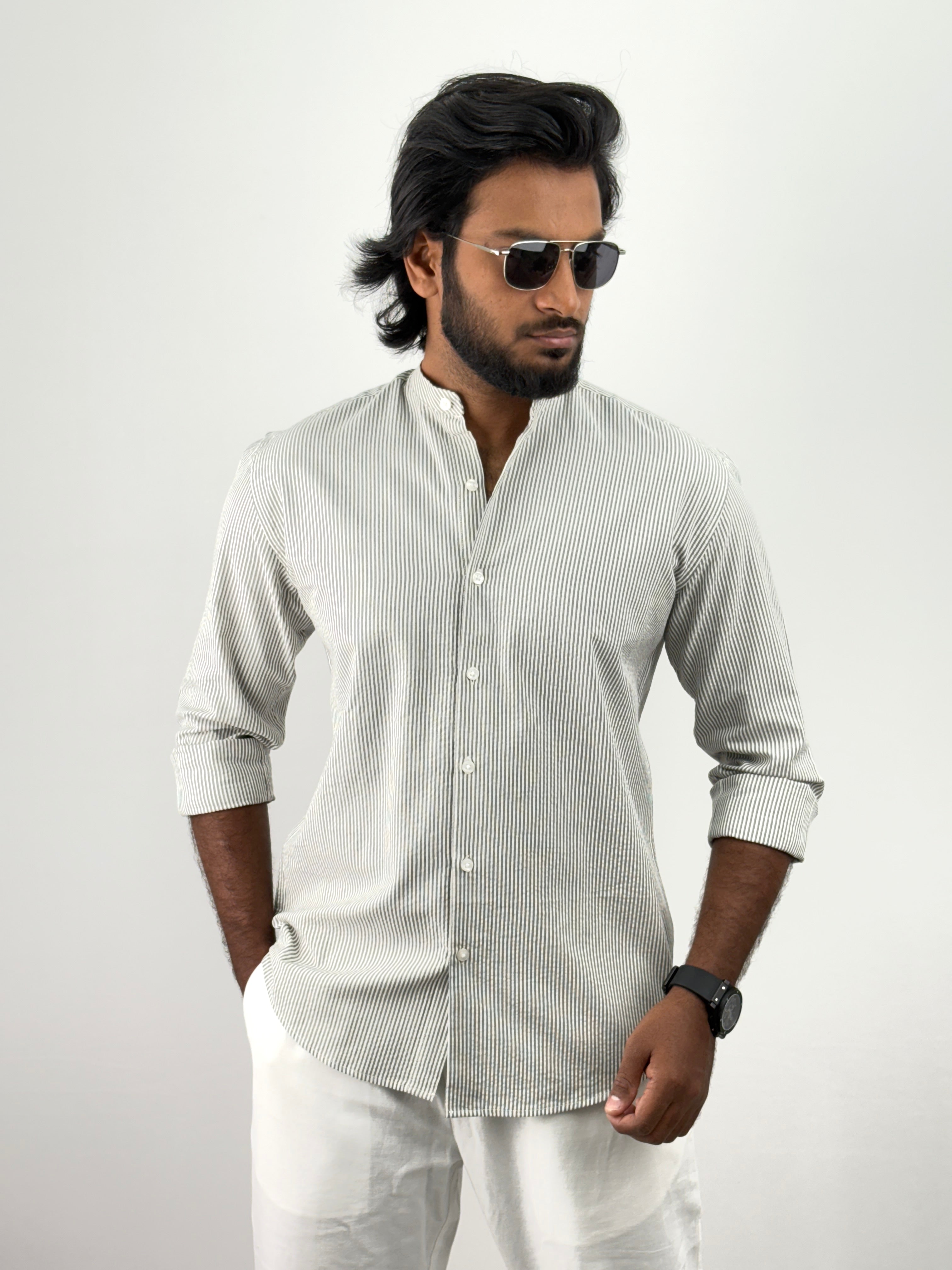 Grey Mandarin Collar Shirts