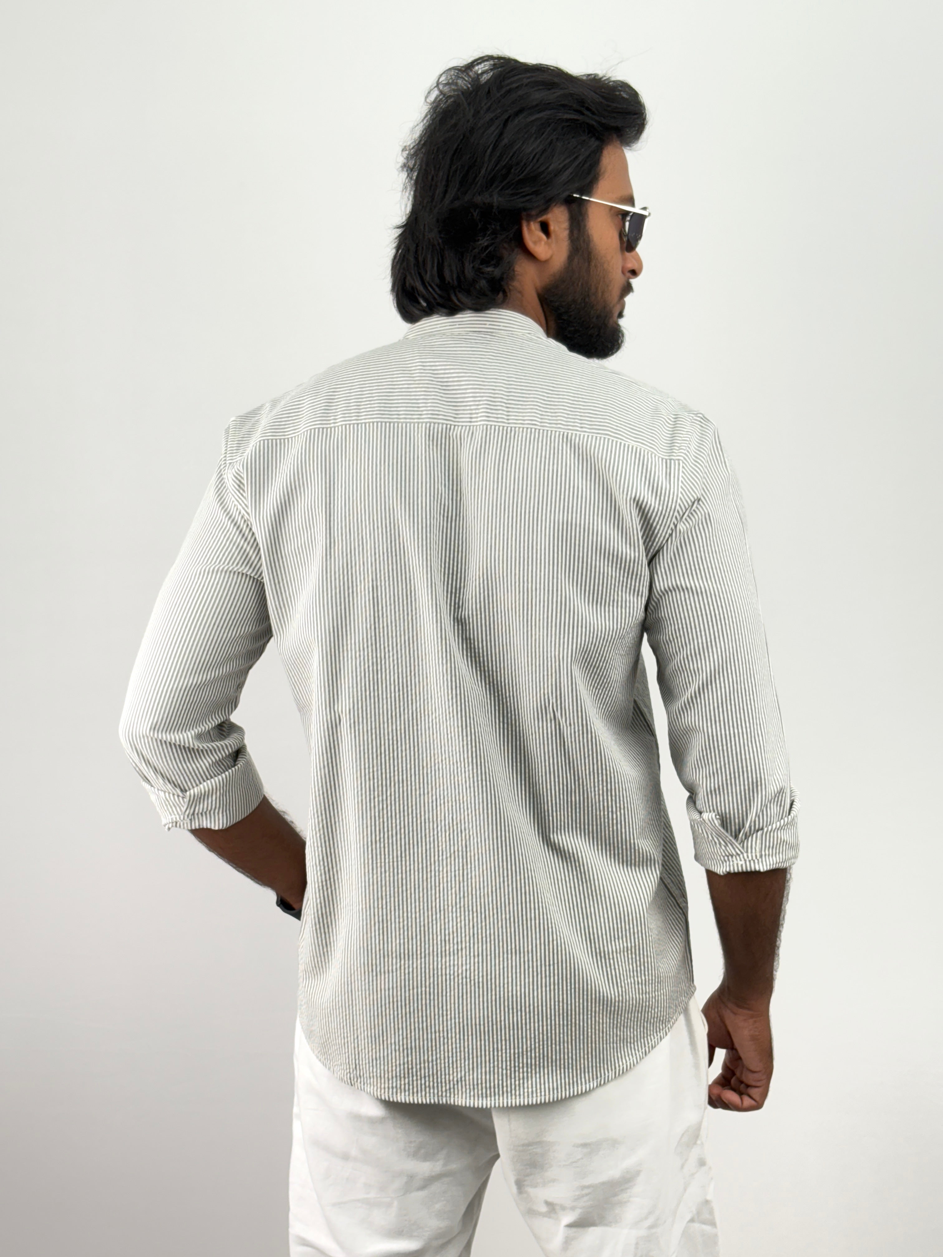 Grey Mandarin Collar Shirts