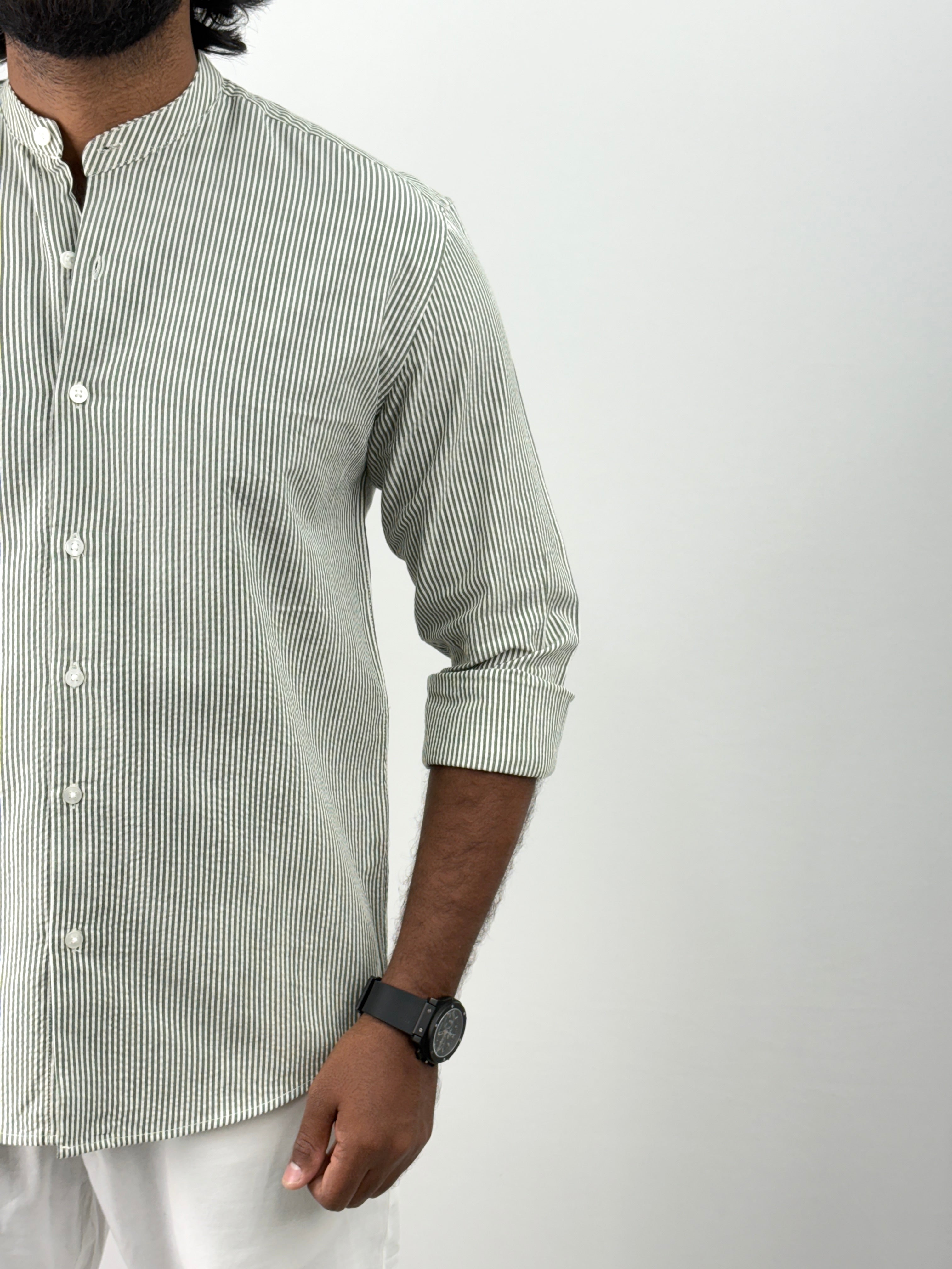 Green Mandarin Collar Shirts