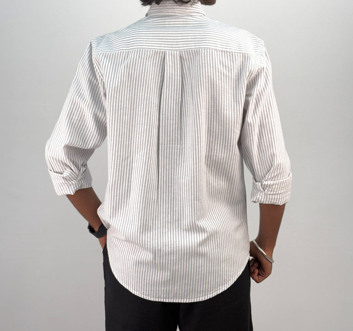 Grey Old Money Linen Stripe Shirt 2
