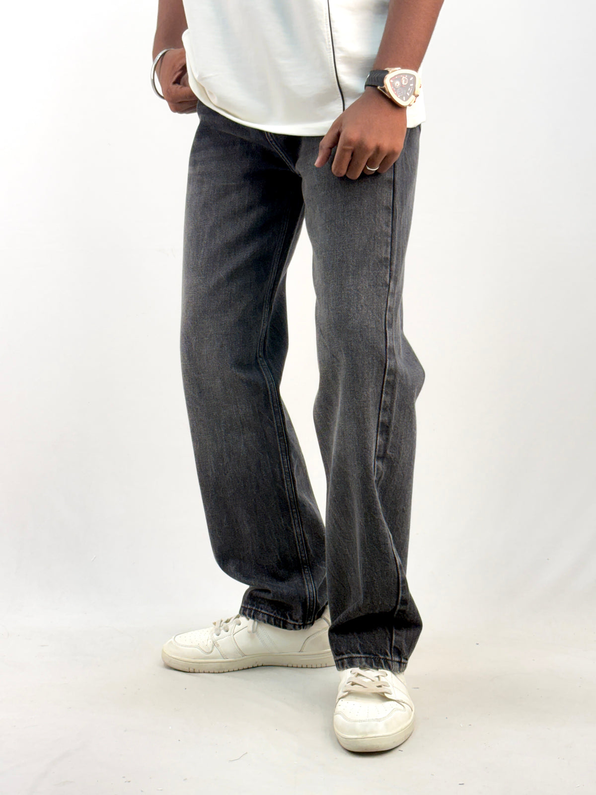 Black Acid Wash Straight Fit Jean 12