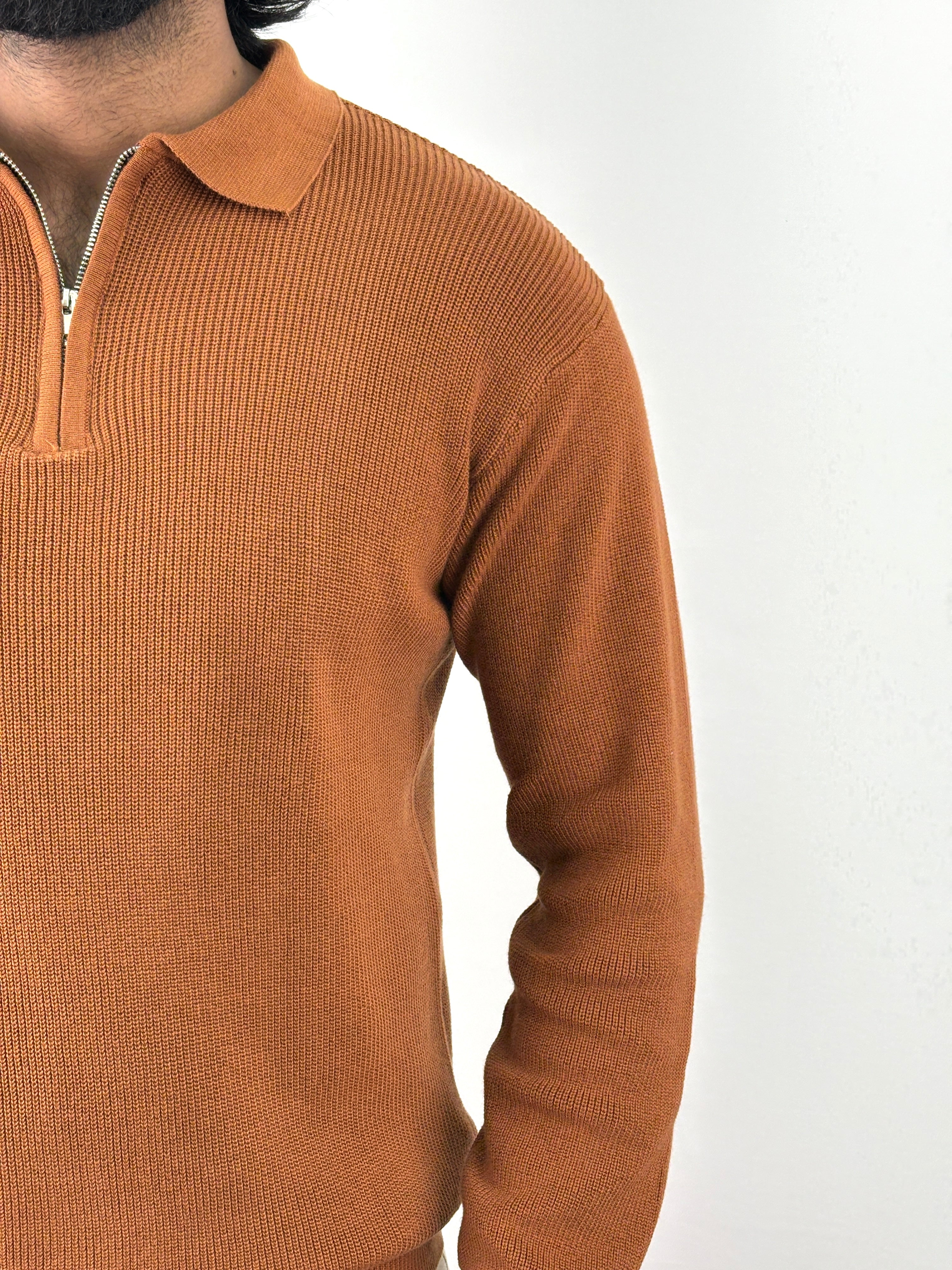 Brown Full Sleeve Zipper T-Shirt