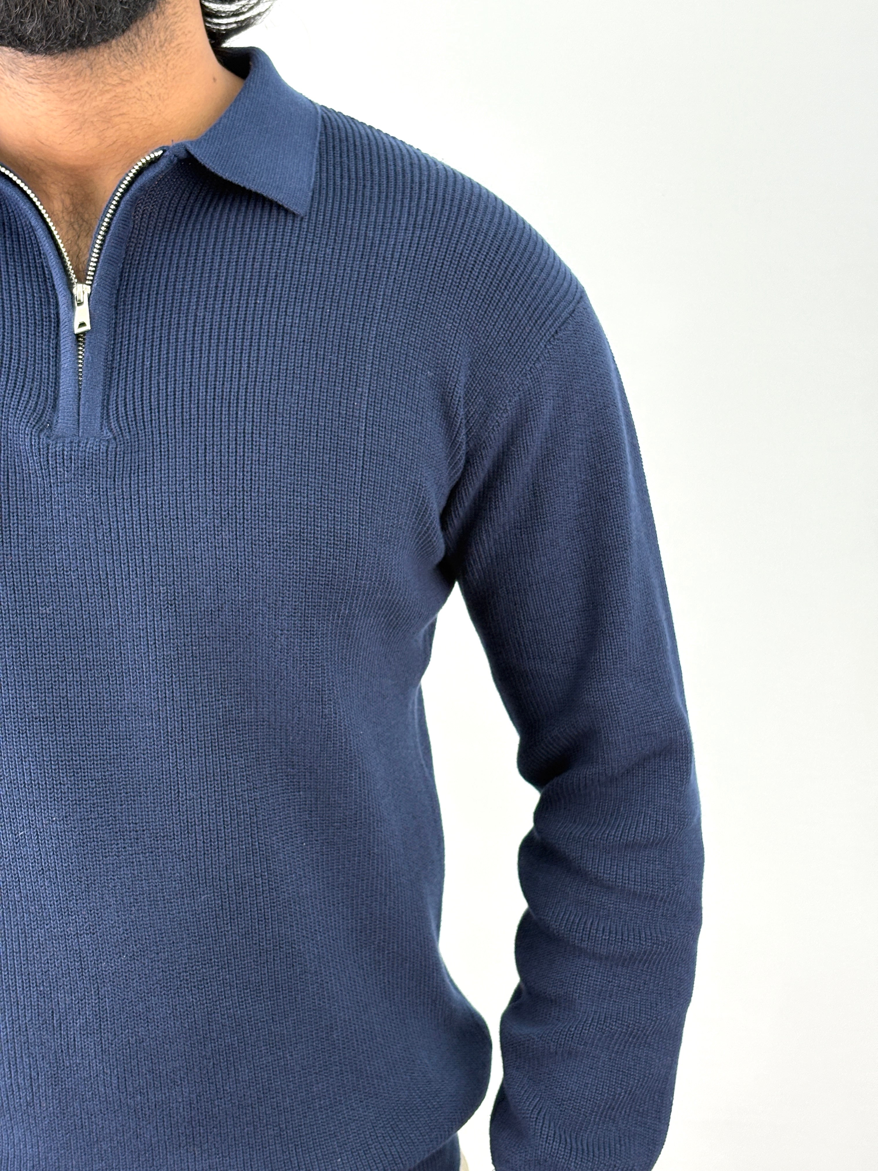 Navy Full Sleeve Zipper T-Shirt