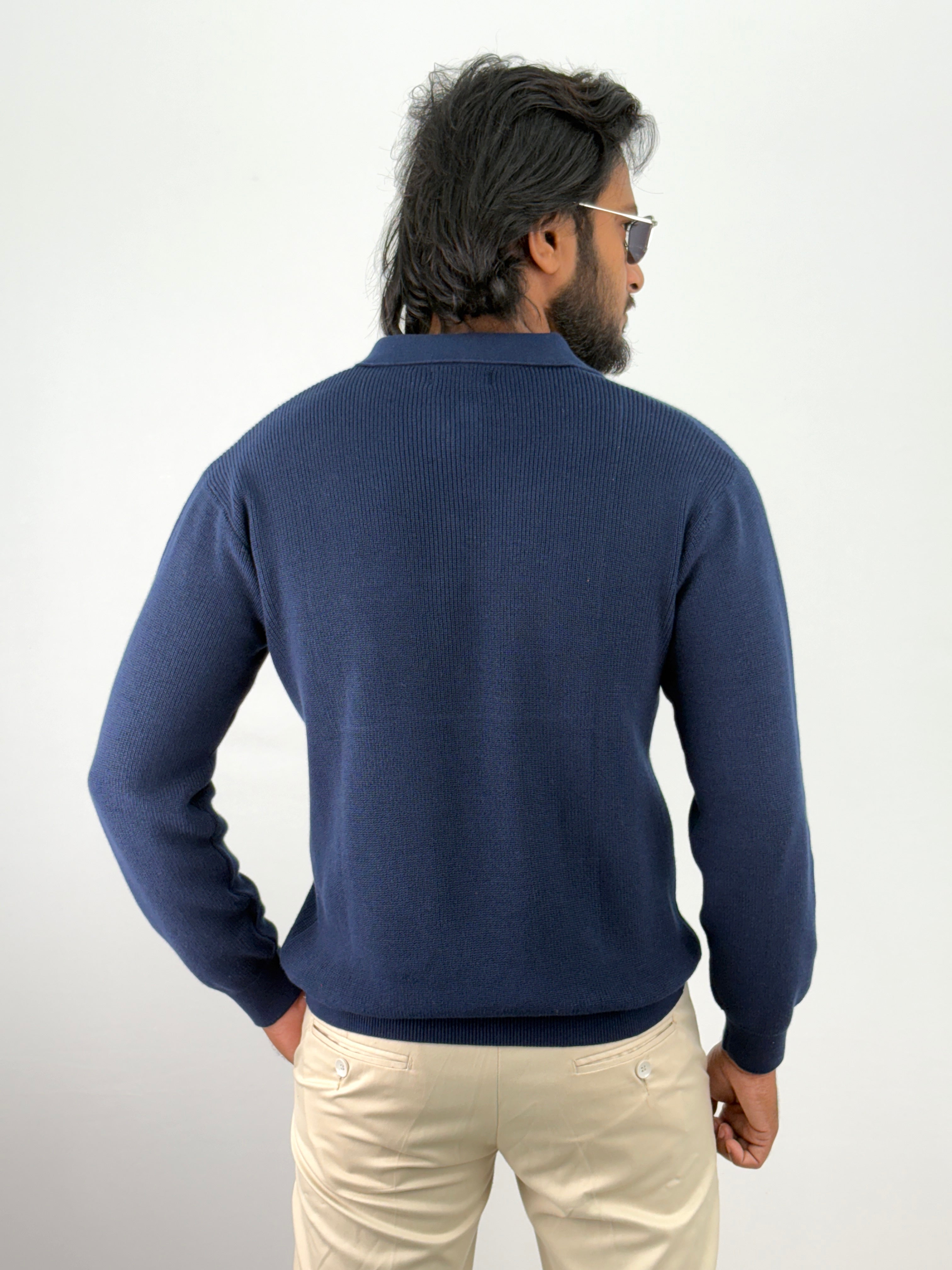 Navy Full Sleeve Zipper T-Shirt