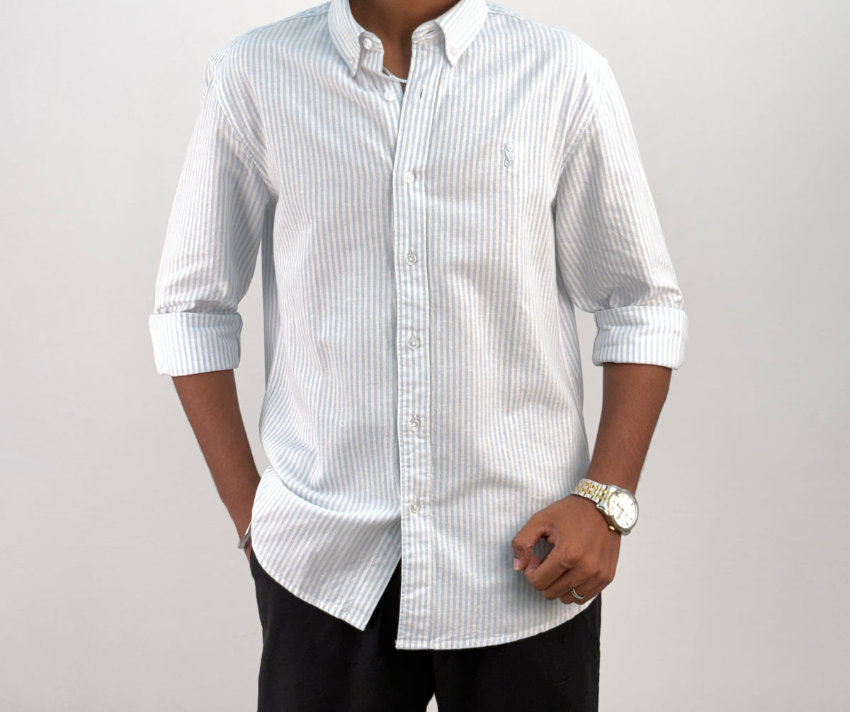 Blue Old Money Linen Stripe Shirt 2