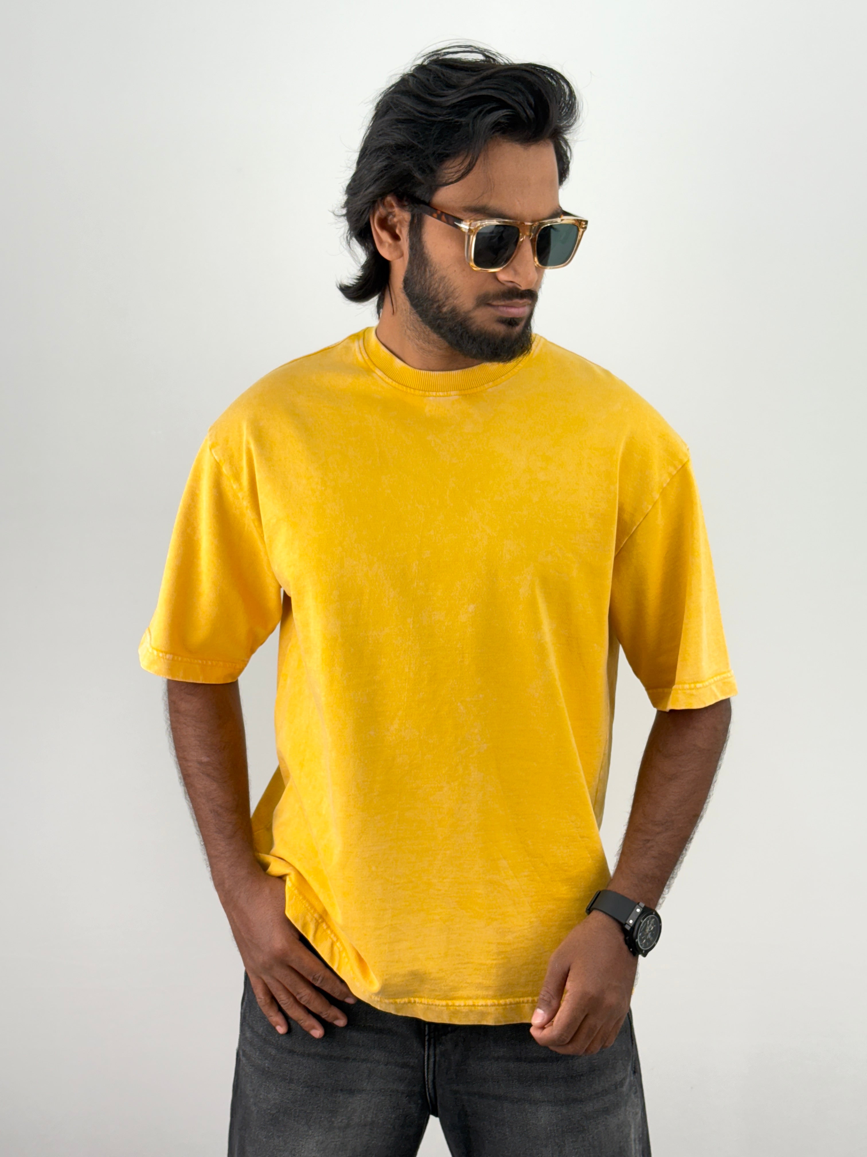Yellow Acid Wash Oversized T-Shirts