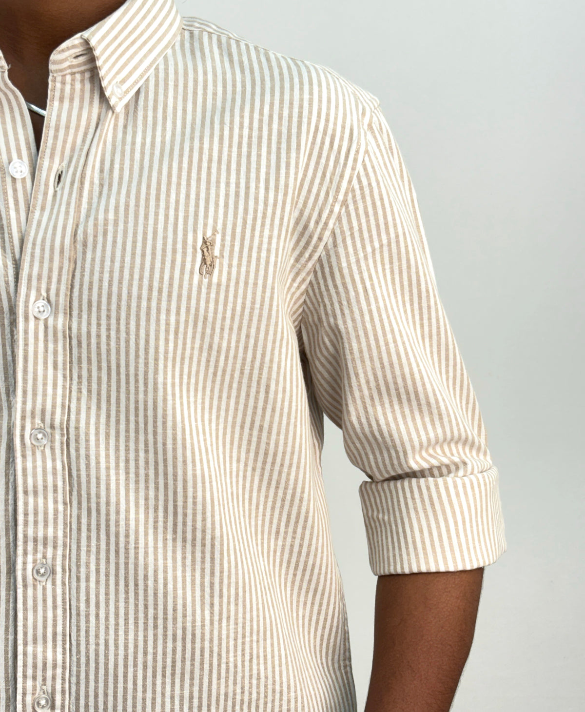 Beige Old Money Linen Stripe Shirt 2