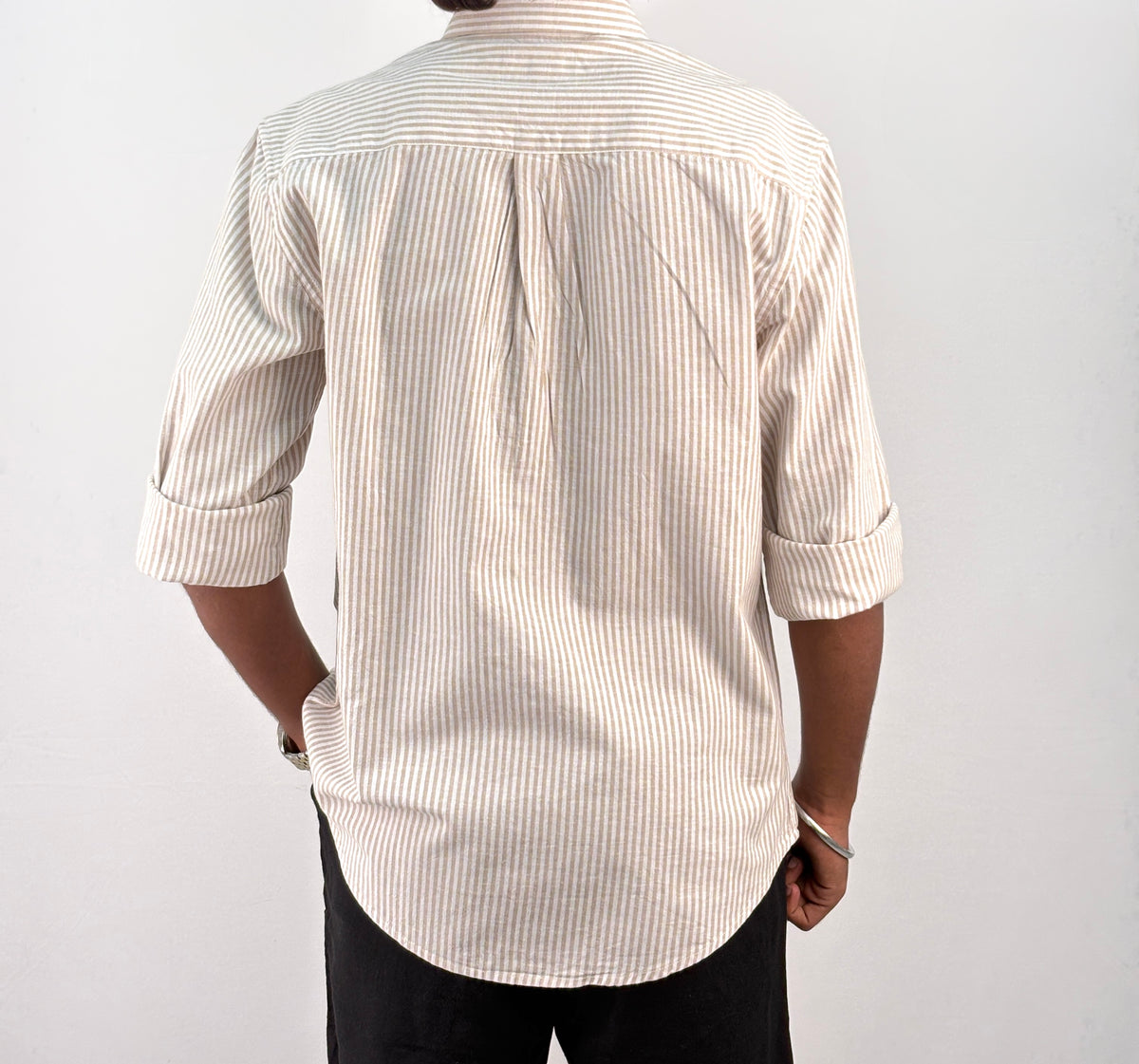 Beige Old Money Linen Stripe Shirt 2