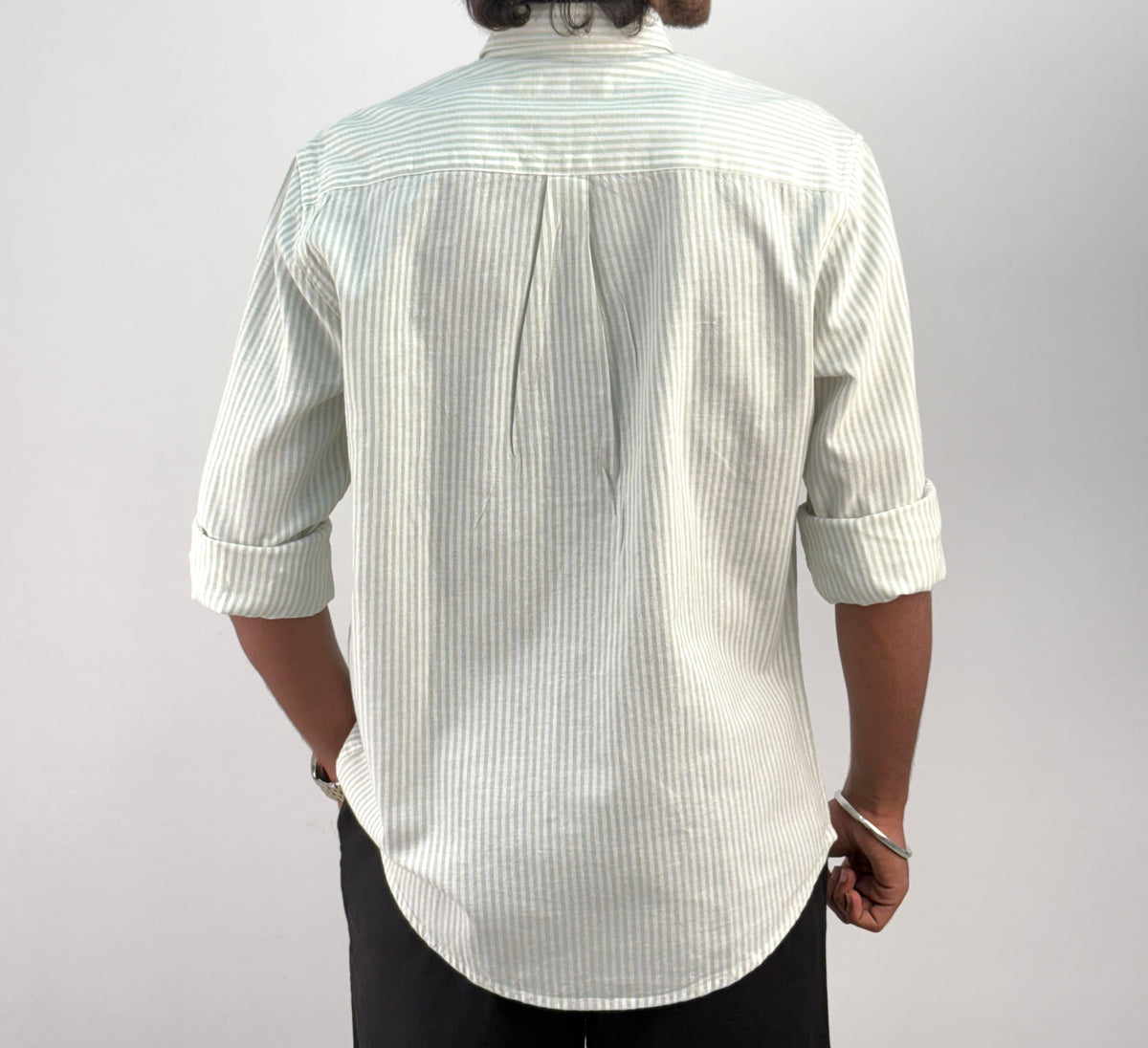Green Old Money Linen Stripe Shirt 2