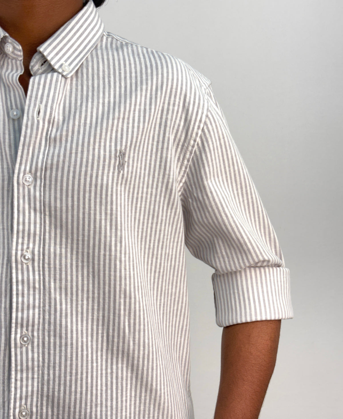 Grey Old Money Linen Stripe Shirt 2