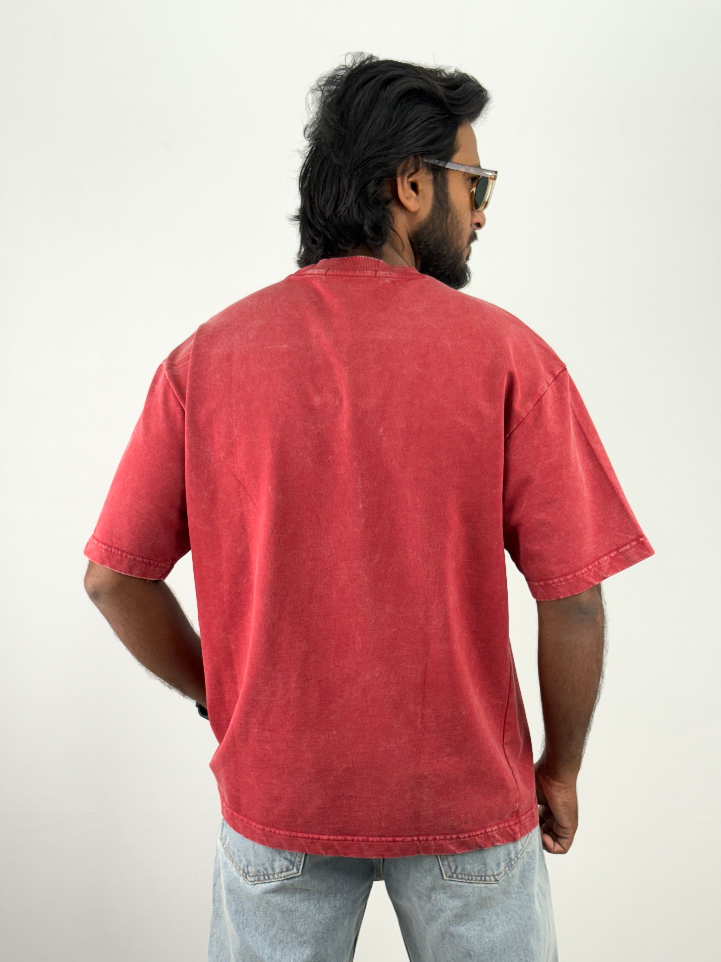 Red Acid Wash Oversized T-Shirts