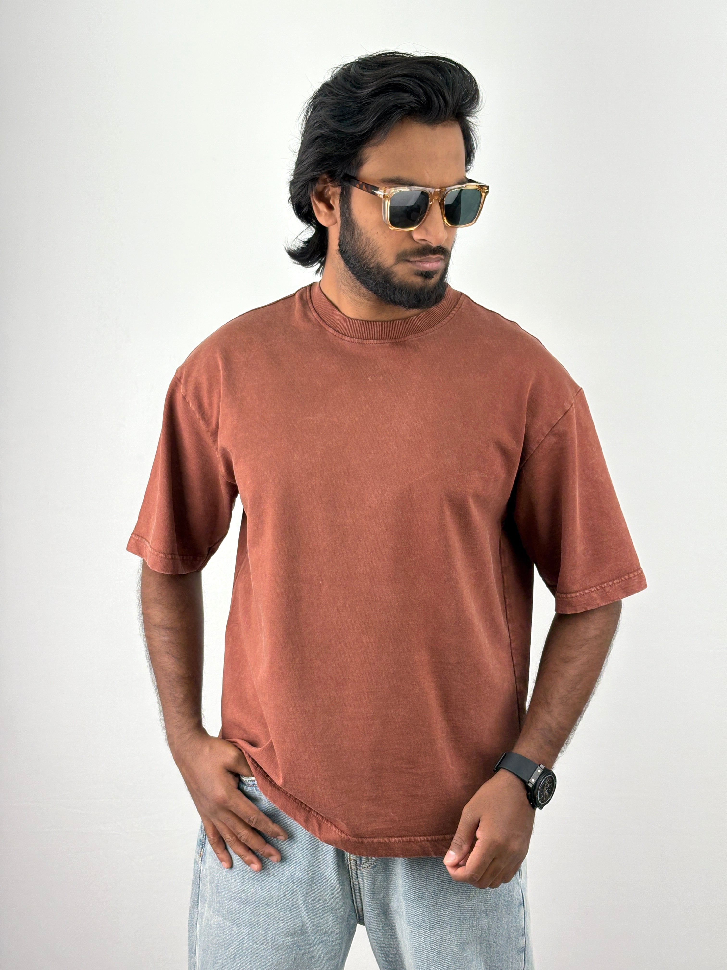 Brown Acid Wash Oversized T-Shirts
