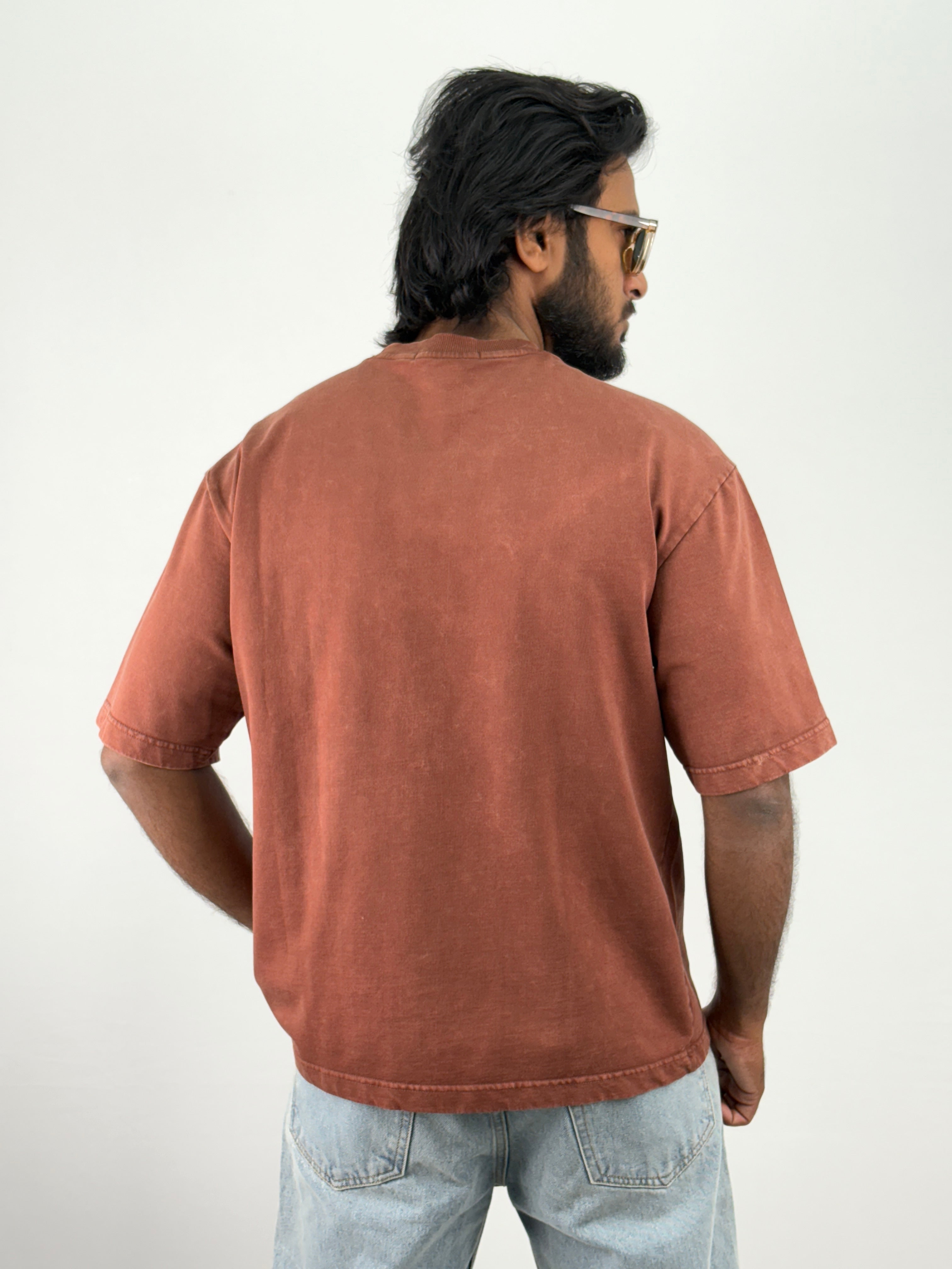 Brown Acid Wash Oversized T-Shirts