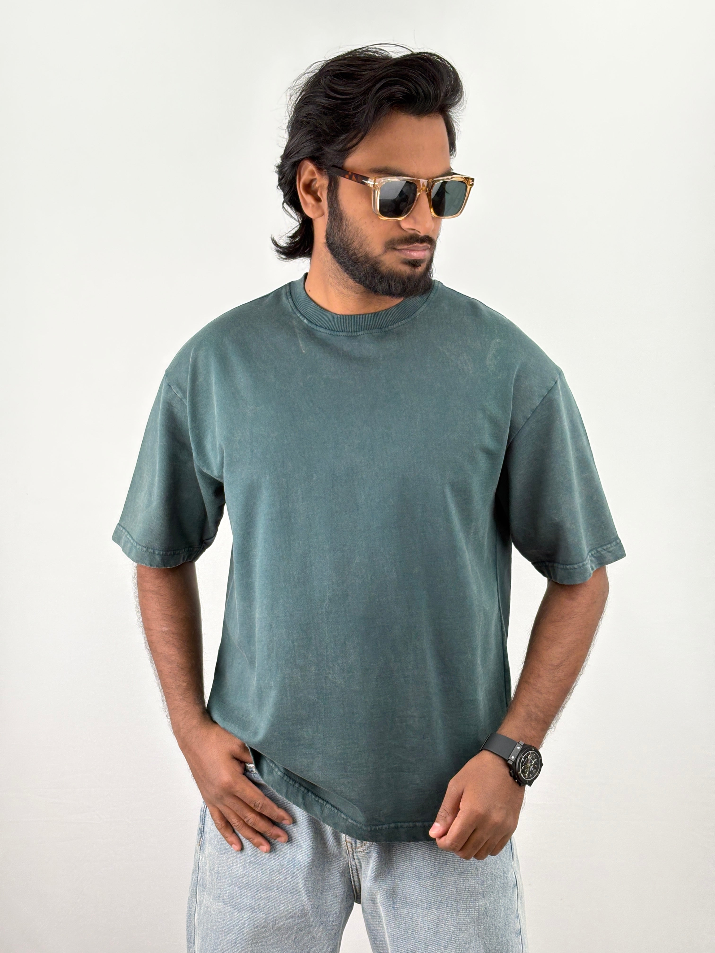 Green Acid Wash Oversized T-Shirts