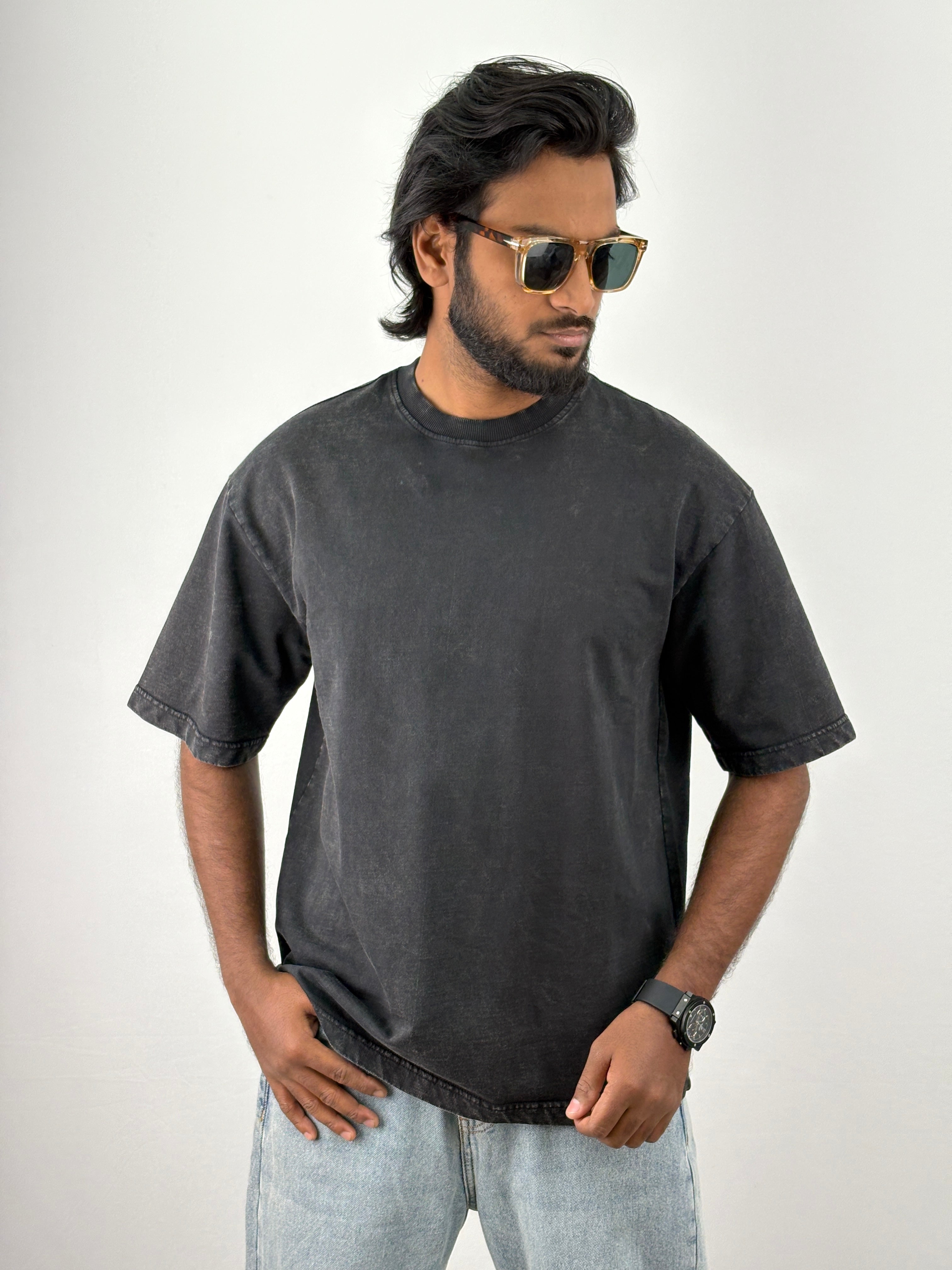 Black Acid Wash Oversized T-Shirts